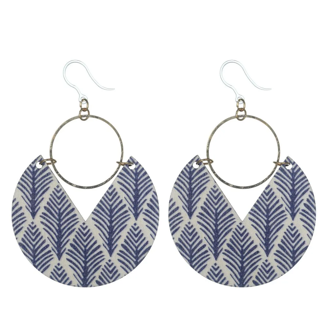 Gold Hoop Printed Wood Dangles Hypoallergenic Earrings for Sensitive Ears Made with Plastic Posts