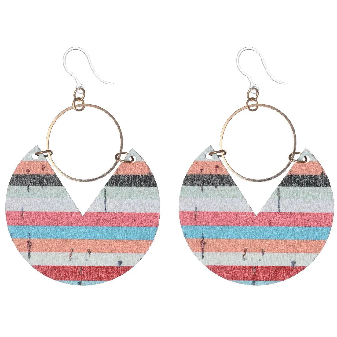 Gold Hoop Printed Wood Dangles Hypoallergenic Earrings for Sensitive Ears Made with Plastic Posts