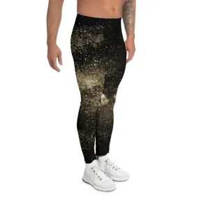 Golden Galaxy Men's Leggings, Pale Yellow Constellation Running Tights For Men-Made in USA/EU