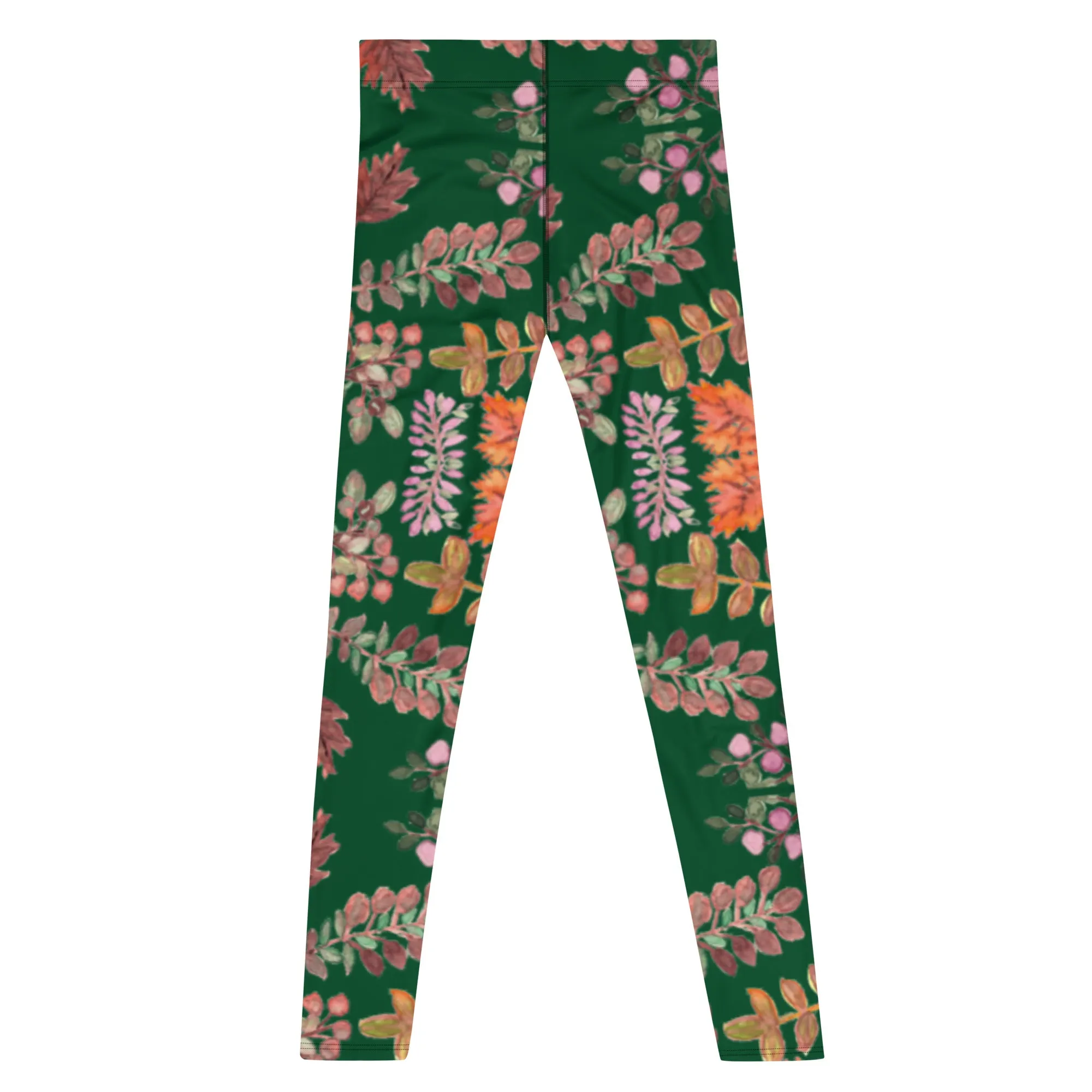 Green Fall Leaves Men's Leggings, Fall Leaves Leggings For Men, Autumn Leaf Leggings- Made in USA/EU/MX