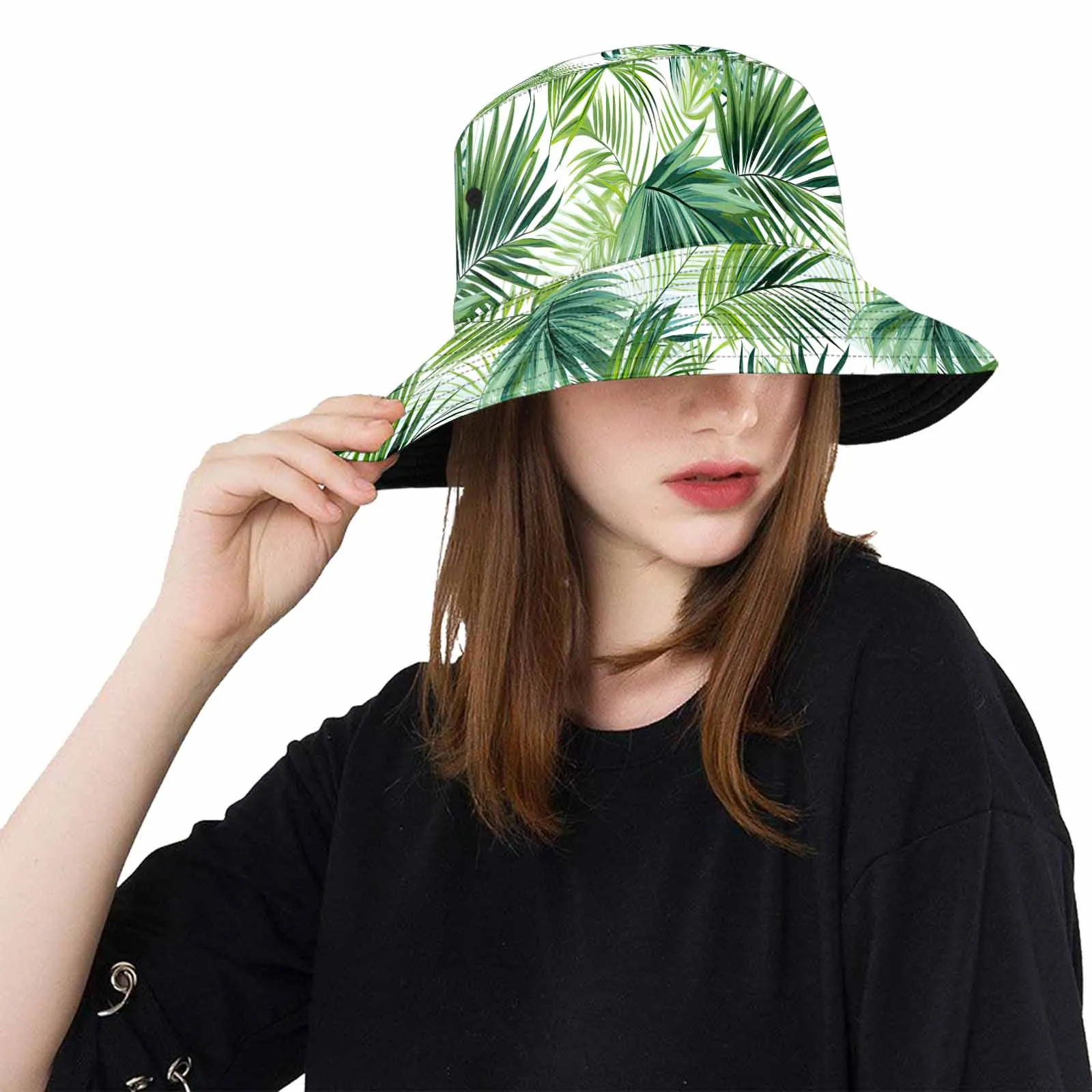 Green Palm Leaves  Unisex Summer Single-Layer Bucket Hat