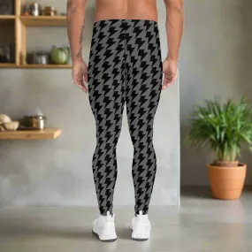 Grey Black Lightning Men's Leggings, Lightning Pattern Abstract Designer Running Compression Tights For Men - Made in USA/EU/MX