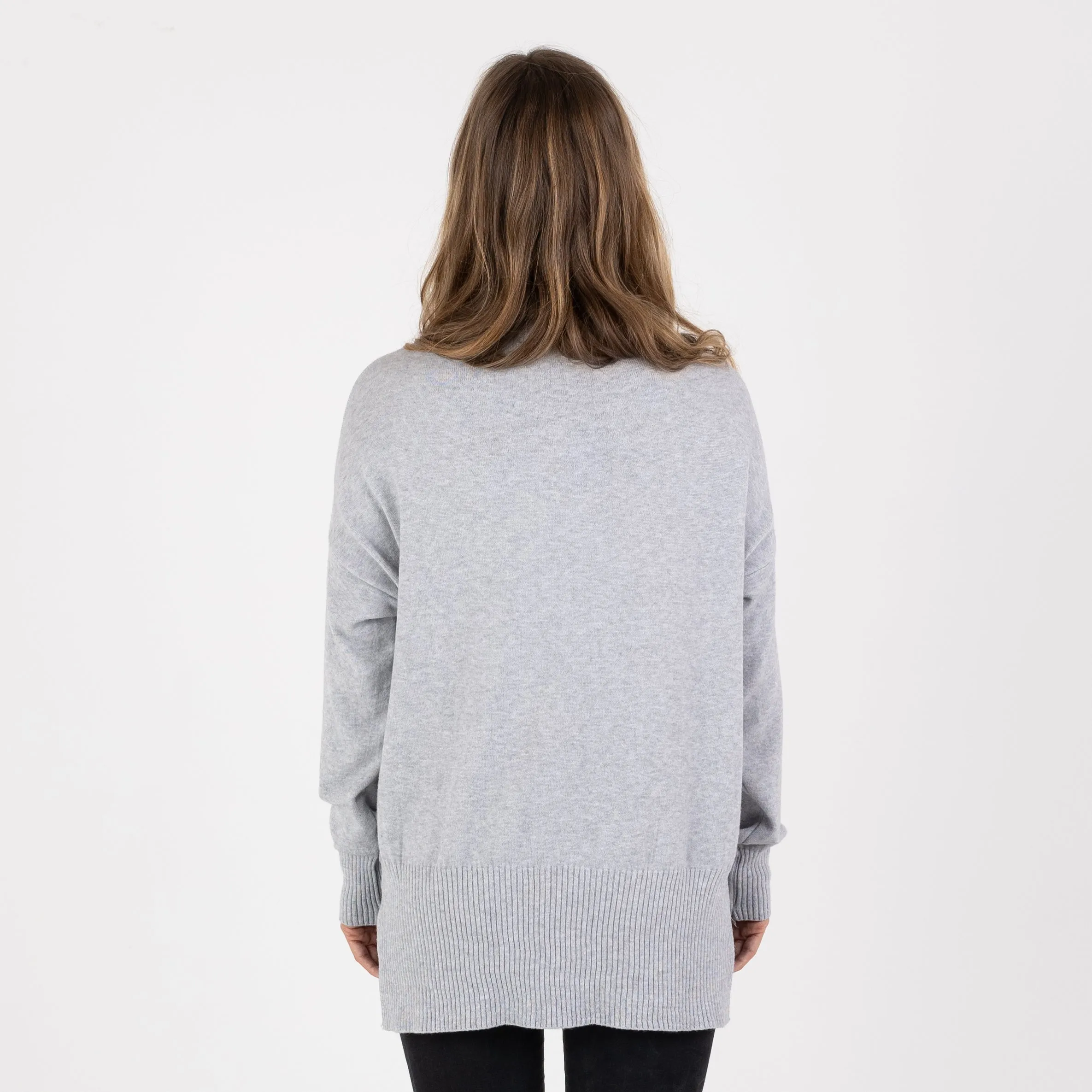 Grey High Neck Plain Jumper