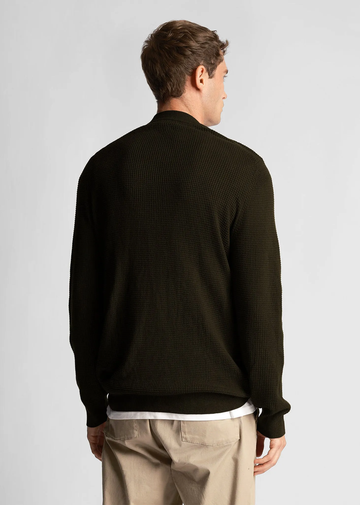 Grid knit crew neck jumper - mountain moss