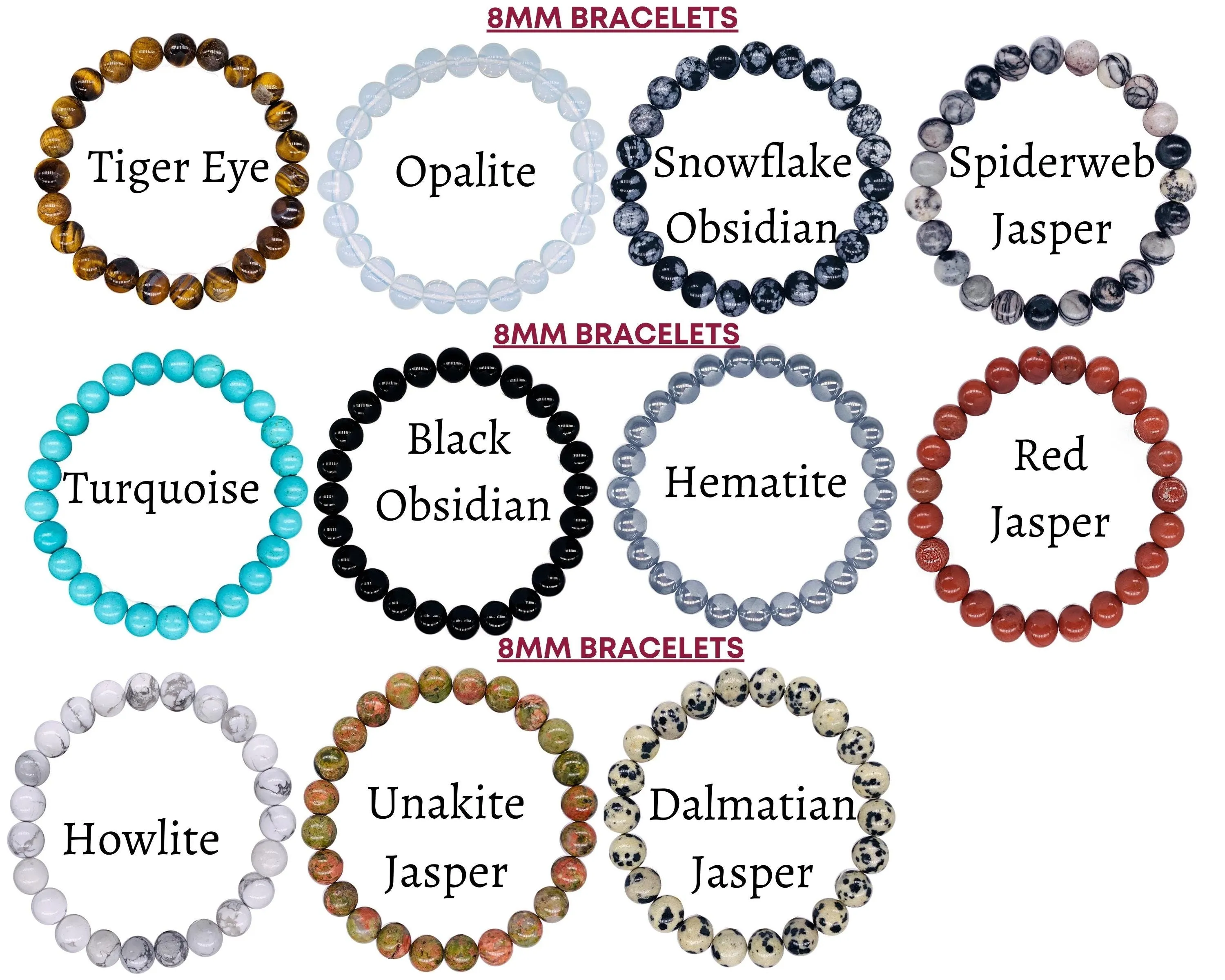 Healing Crystal Bead Bracelet for Women, Men, Stacked Bracelets