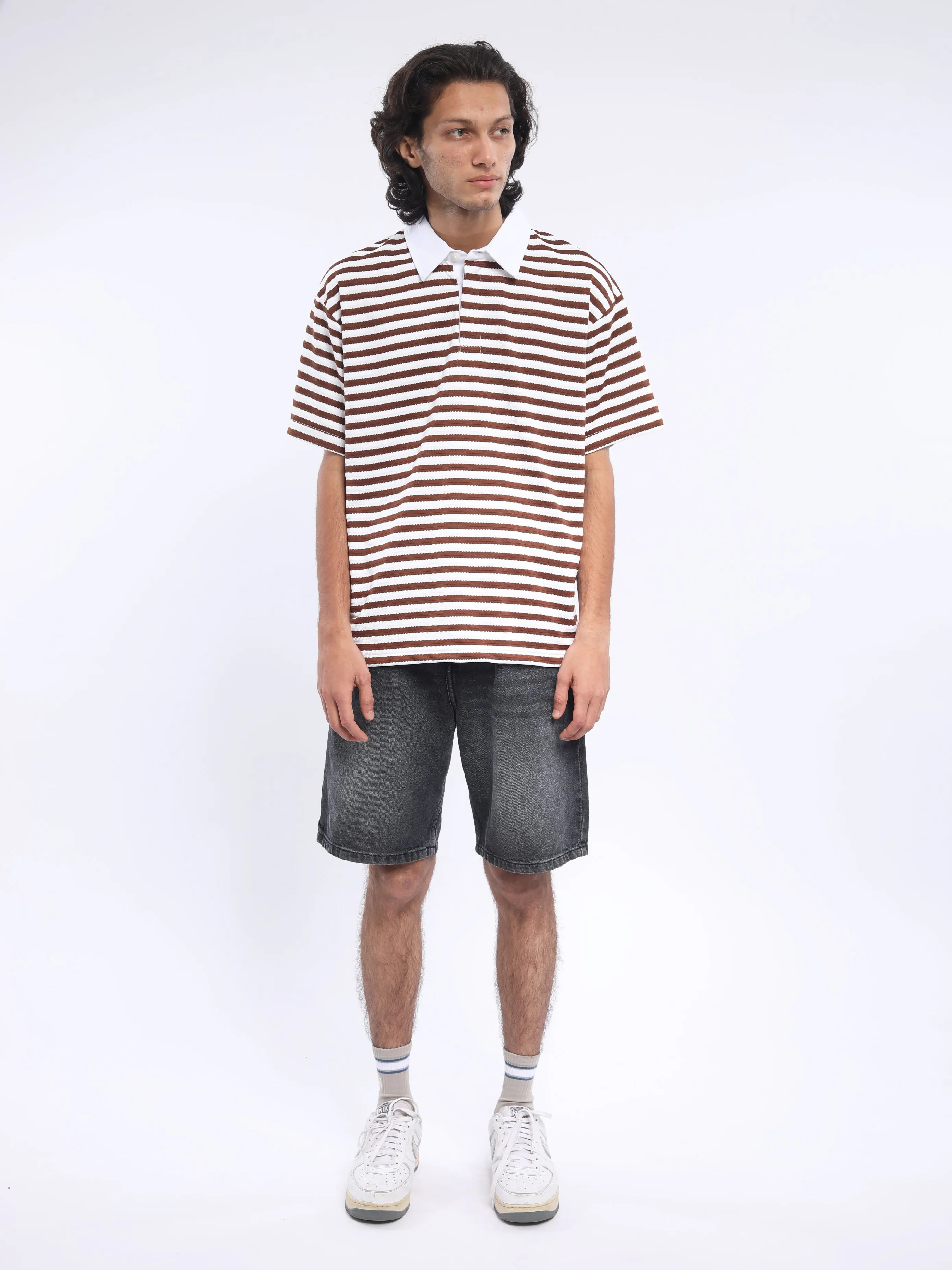 Helga - Striped Polo T-Shirt - Old Copper