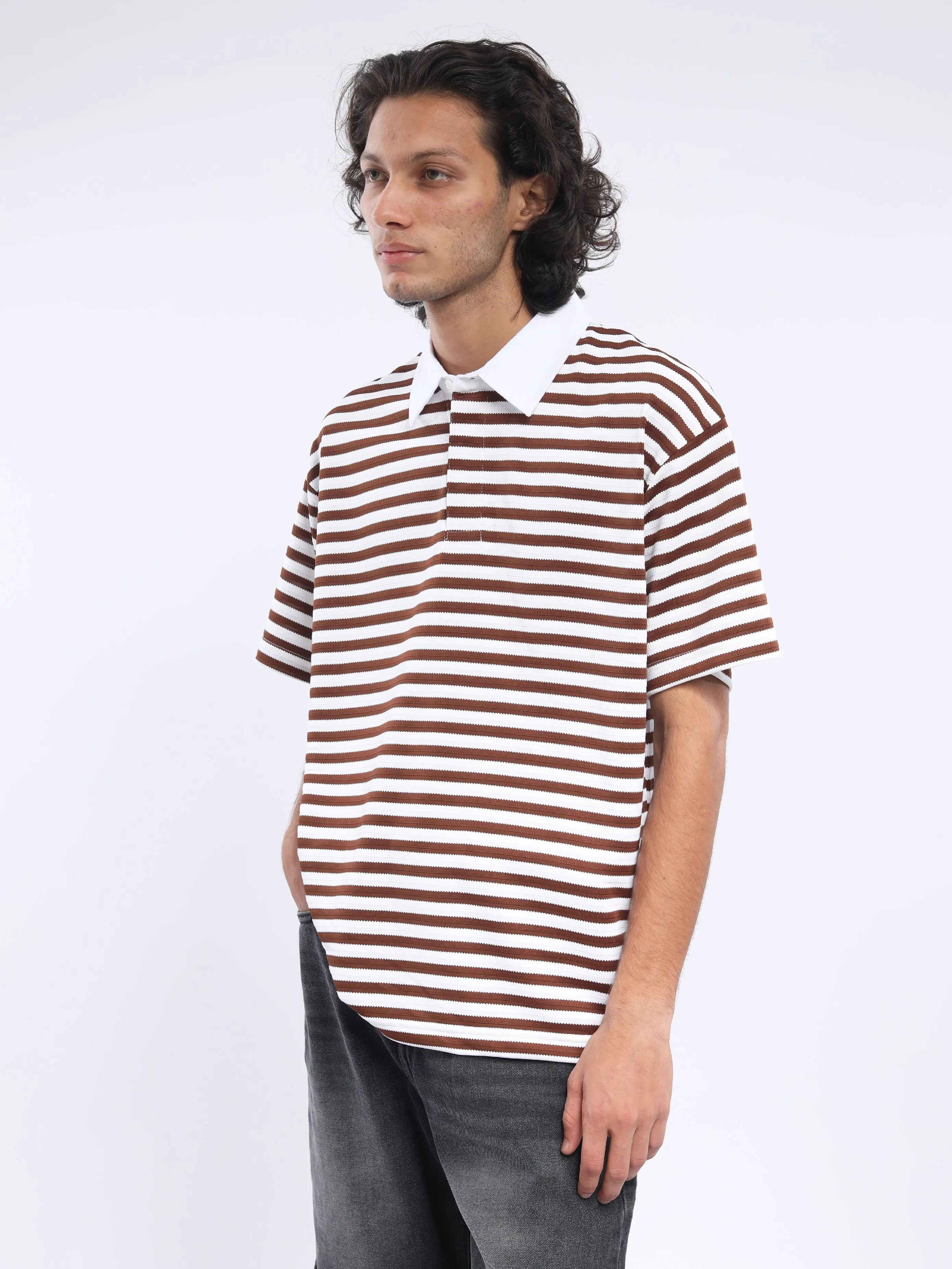 Helga - Striped Polo T-Shirt - Old Copper