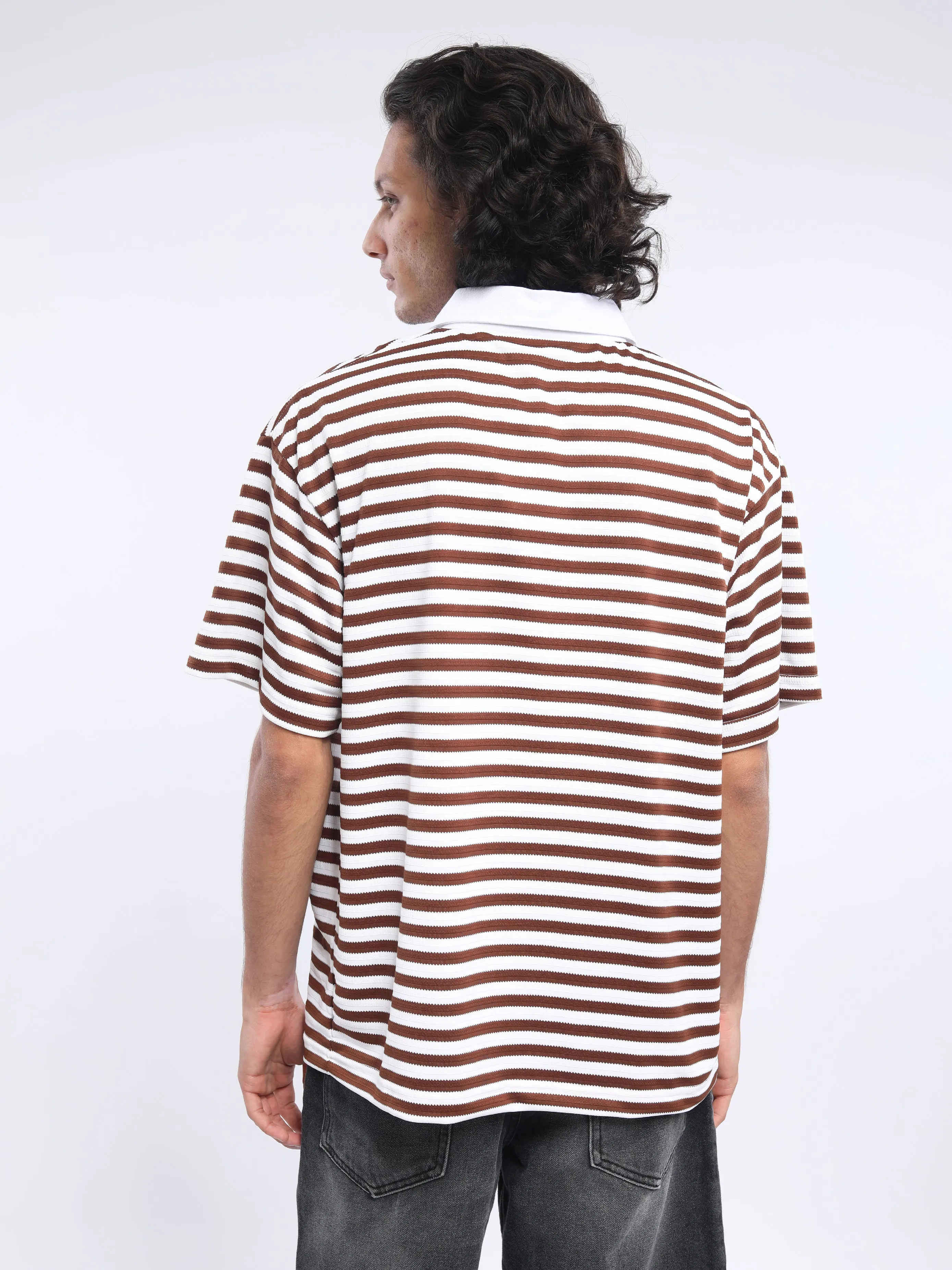 Helga - Striped Polo T-Shirt - Old Copper