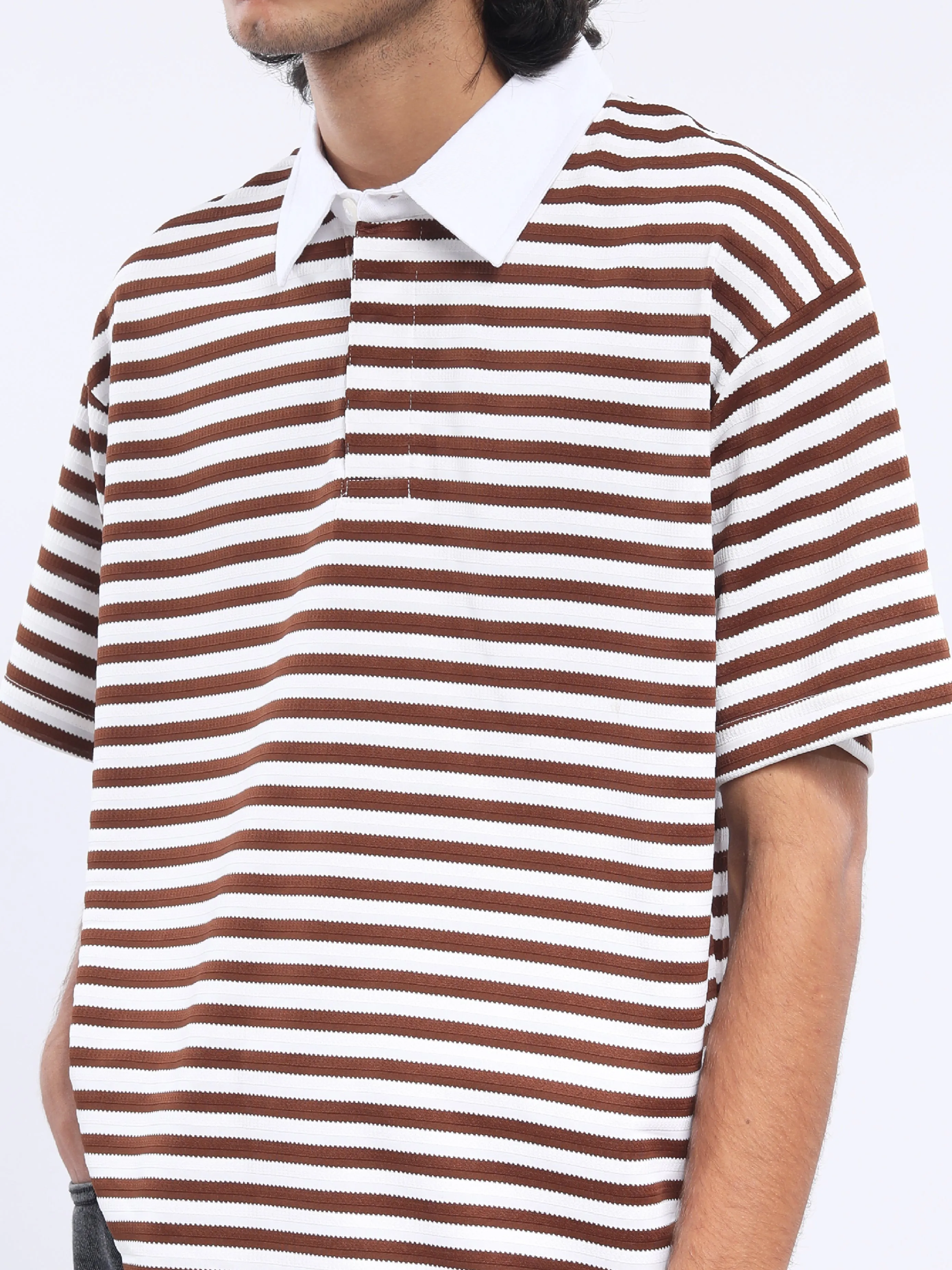 Helga - Striped Polo T-Shirt - Old Copper