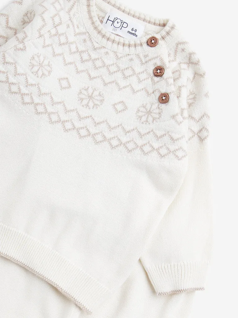 HOP Baby Off-White Knitted Cotton Sweater with Joggers Set