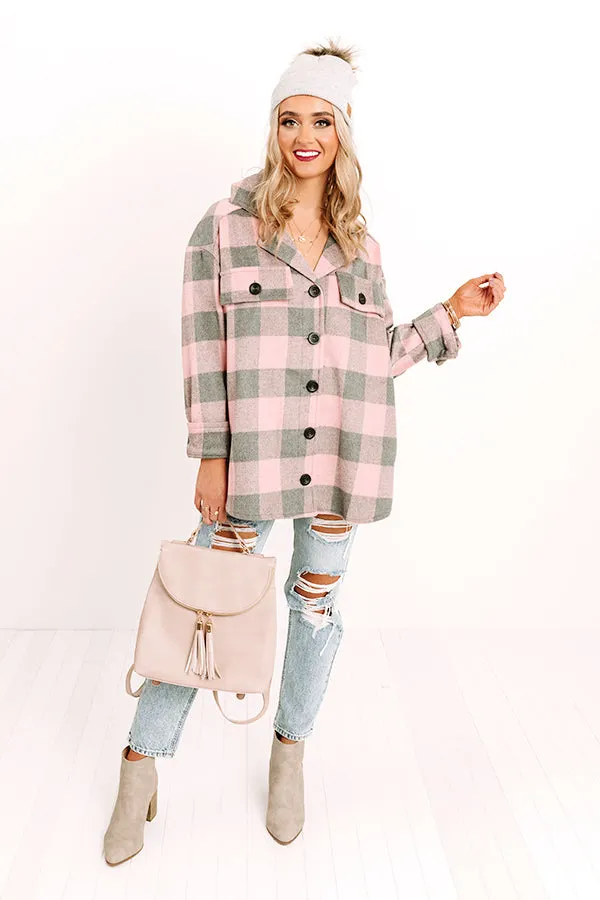 Hot Cocoa Moment Buffalo Check Coat In Pink