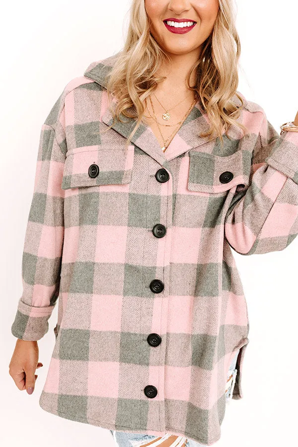 Hot Cocoa Moment Buffalo Check Coat In Pink