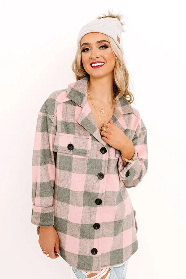 Hot Cocoa Moment Buffalo Check Coat In Pink