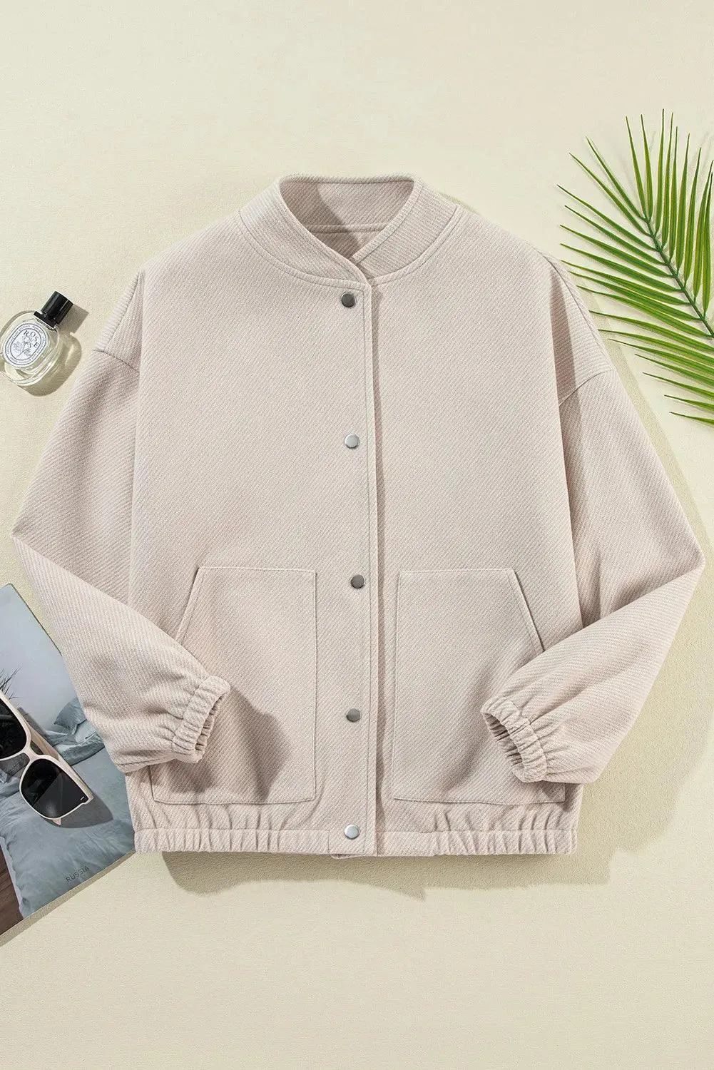 Jacket Snap Down Long Sleeve Outwear Coat with Pockets