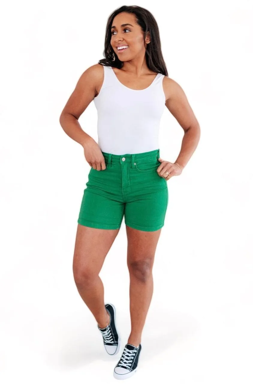 Jenna High Rise Control Top Cuffed Shorts in Green