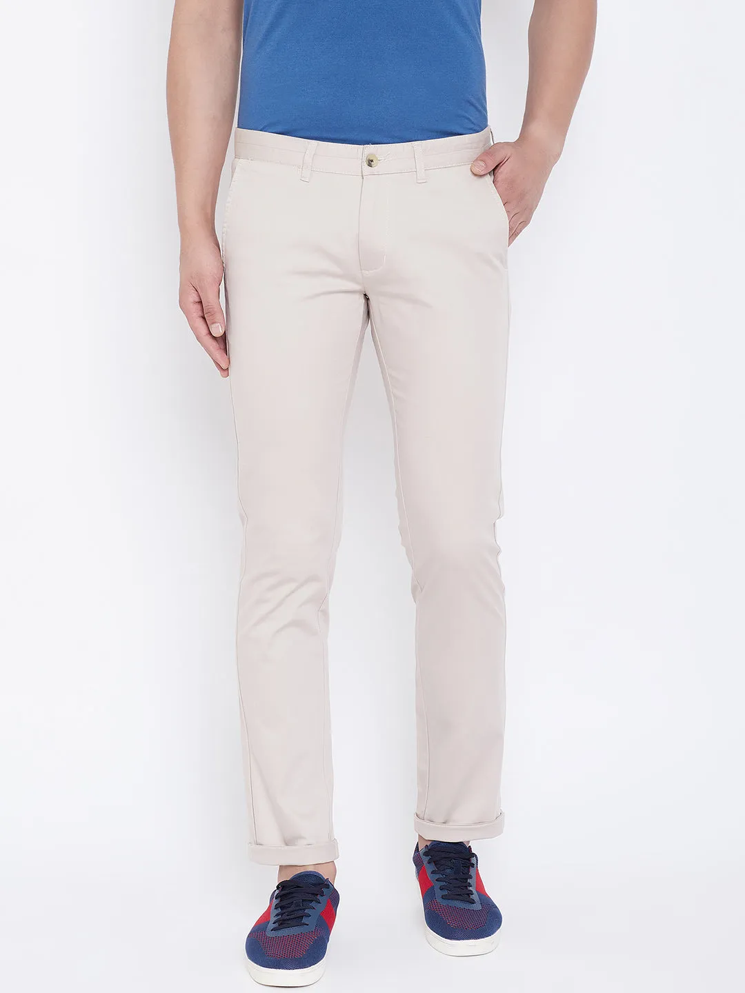 JUMP USA Men Beige Regular Fit Solid Trousers