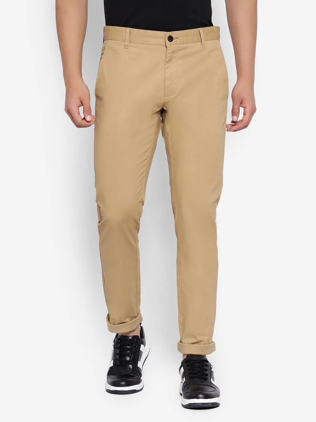 JUMP USA Men Sea Sand Premium Cotton Slim Fit Sustainable Chinos