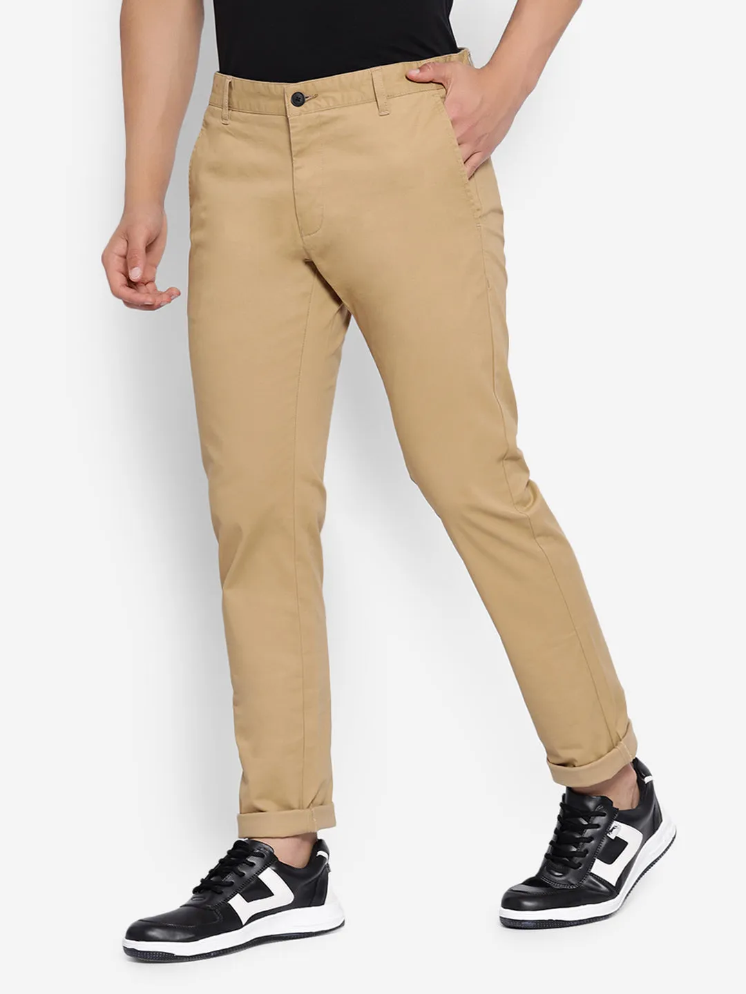 JUMP USA Men Sea Sand Premium Cotton Slim Fit Sustainable Chinos