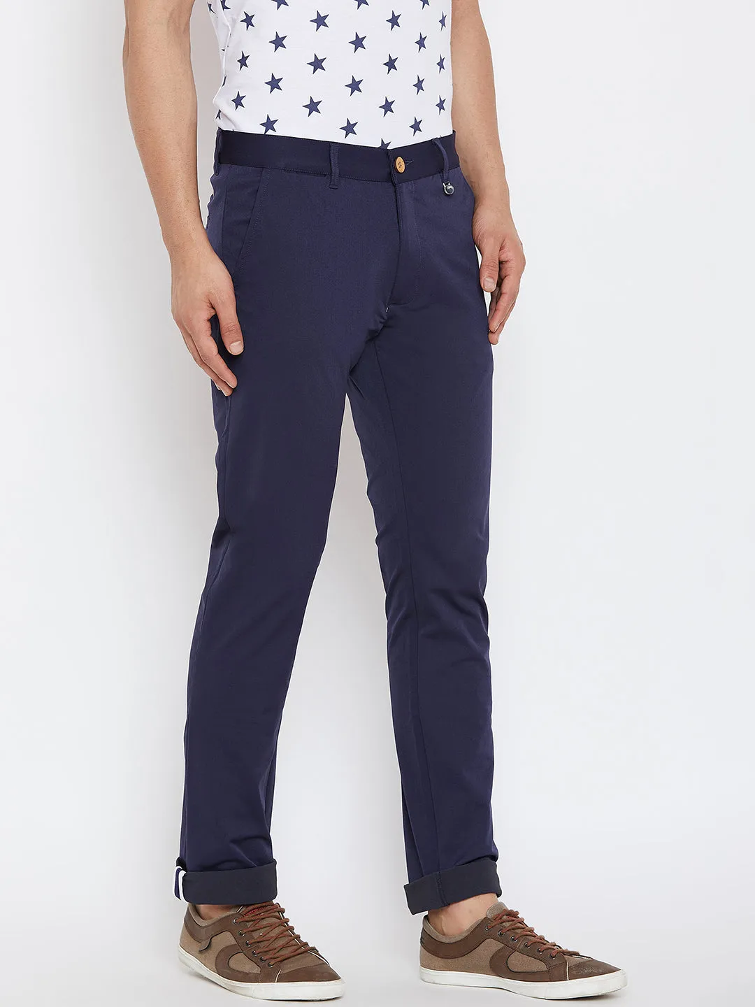 JUMP USA Men Solid Navy Blue Casual Regular Fit Chinos Trousers