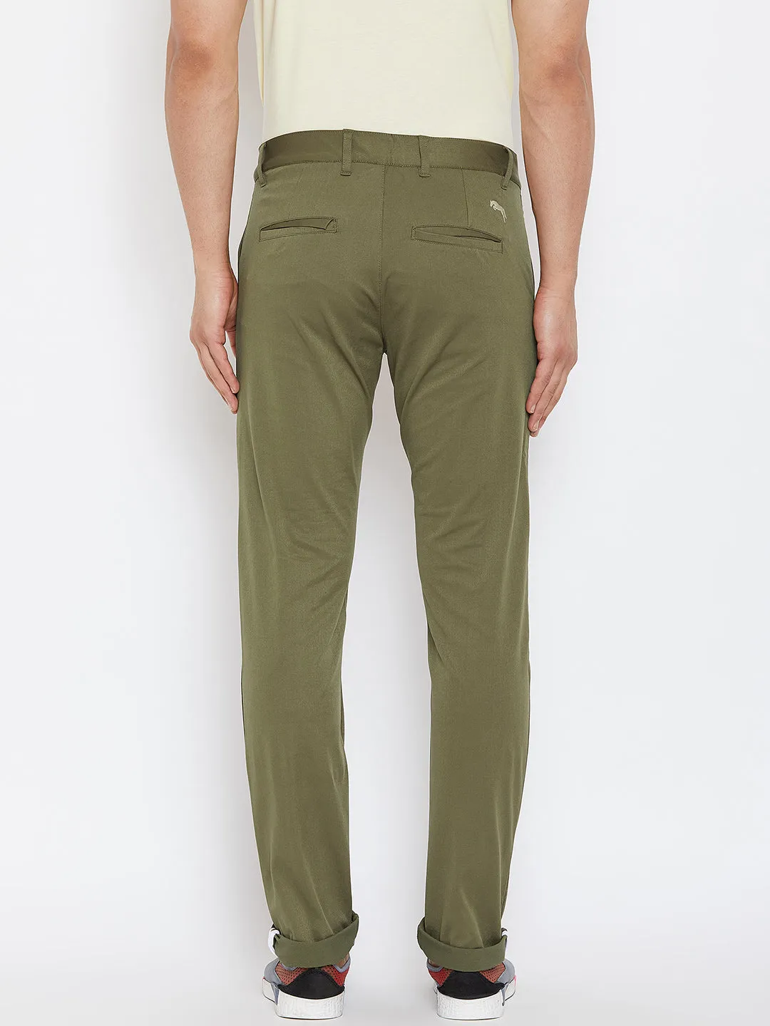 JUMP USA Men Solid Olive Casual Regular Fit Chinos Trousers