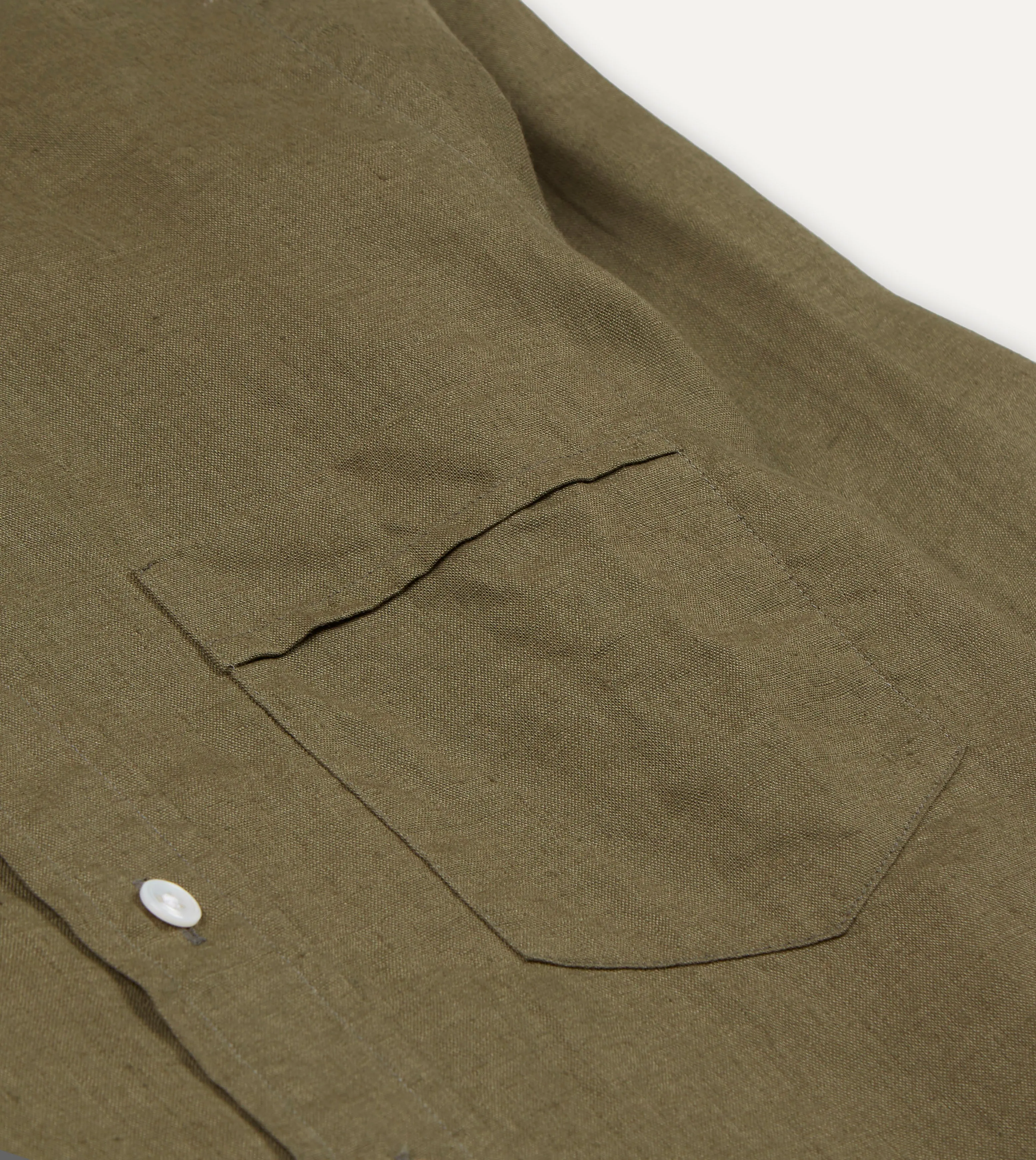 Khaki Green Linen Spread Collar Shirt