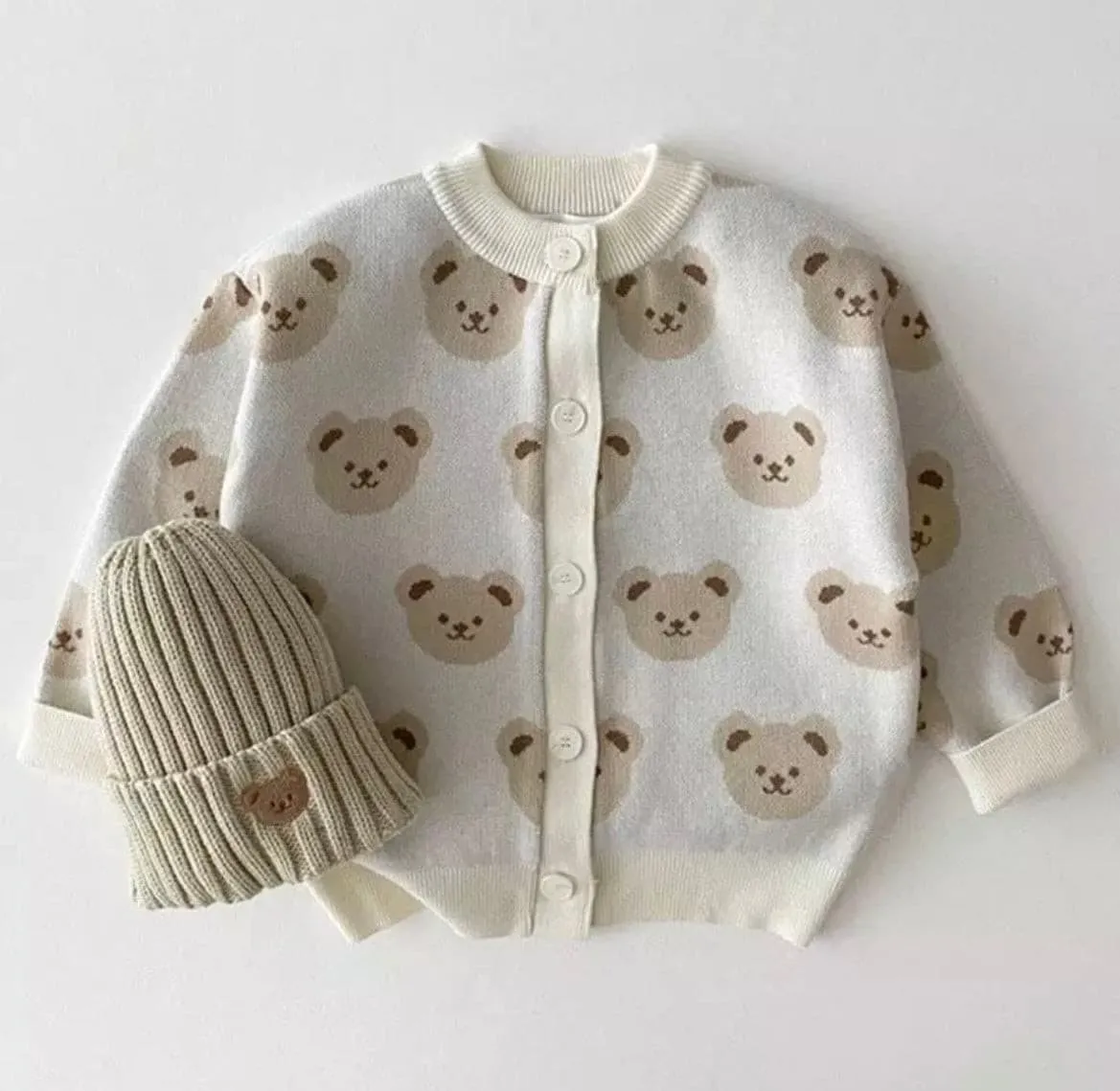 Knitted Teddy Bear Cardigan - Milk