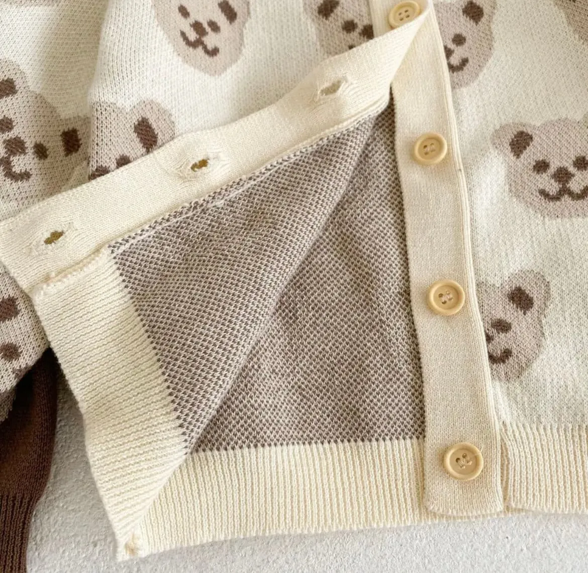 Knitted Teddy Bear Cardigan - Milk