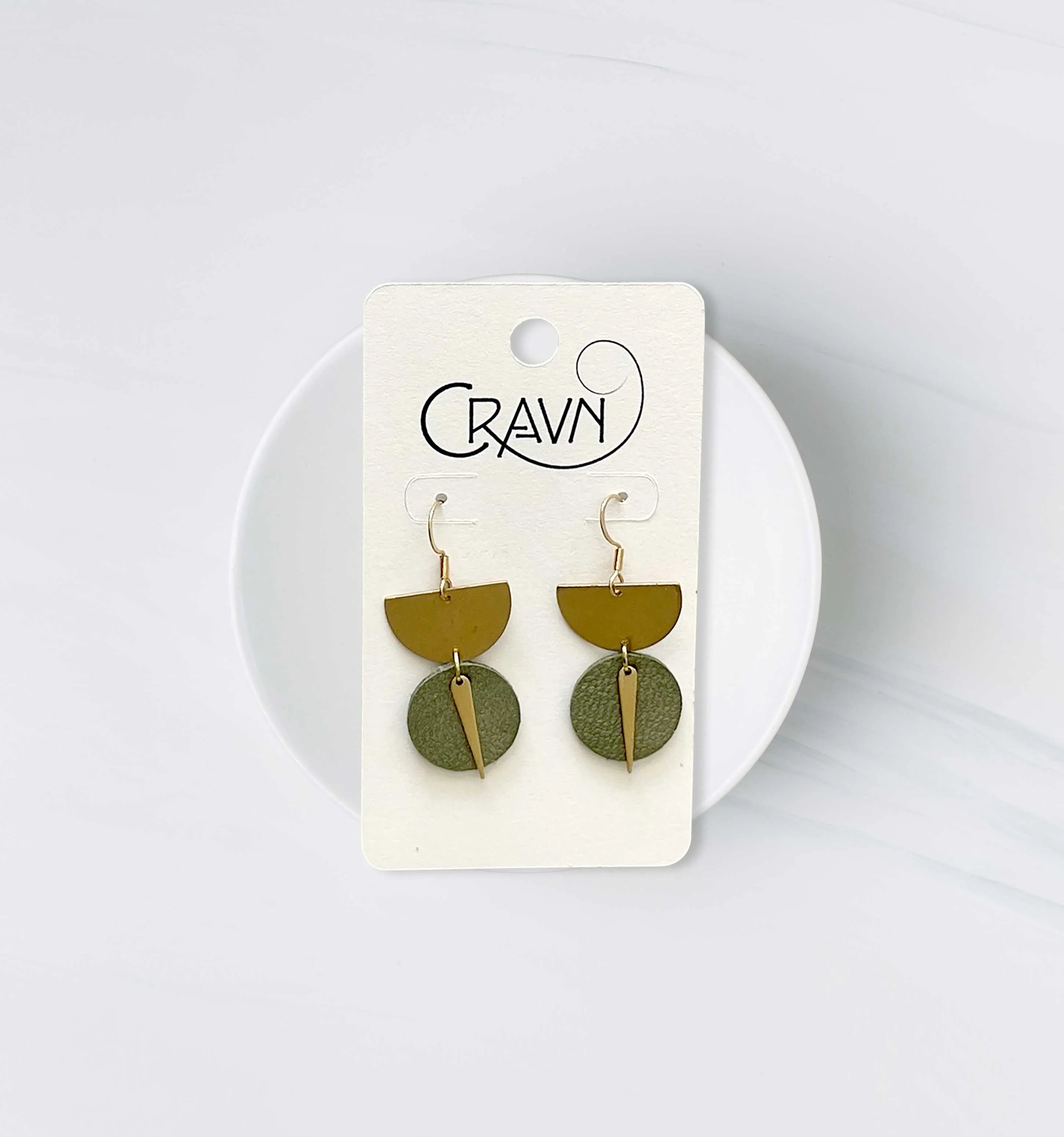 Leather & Brass Sundial Earrings