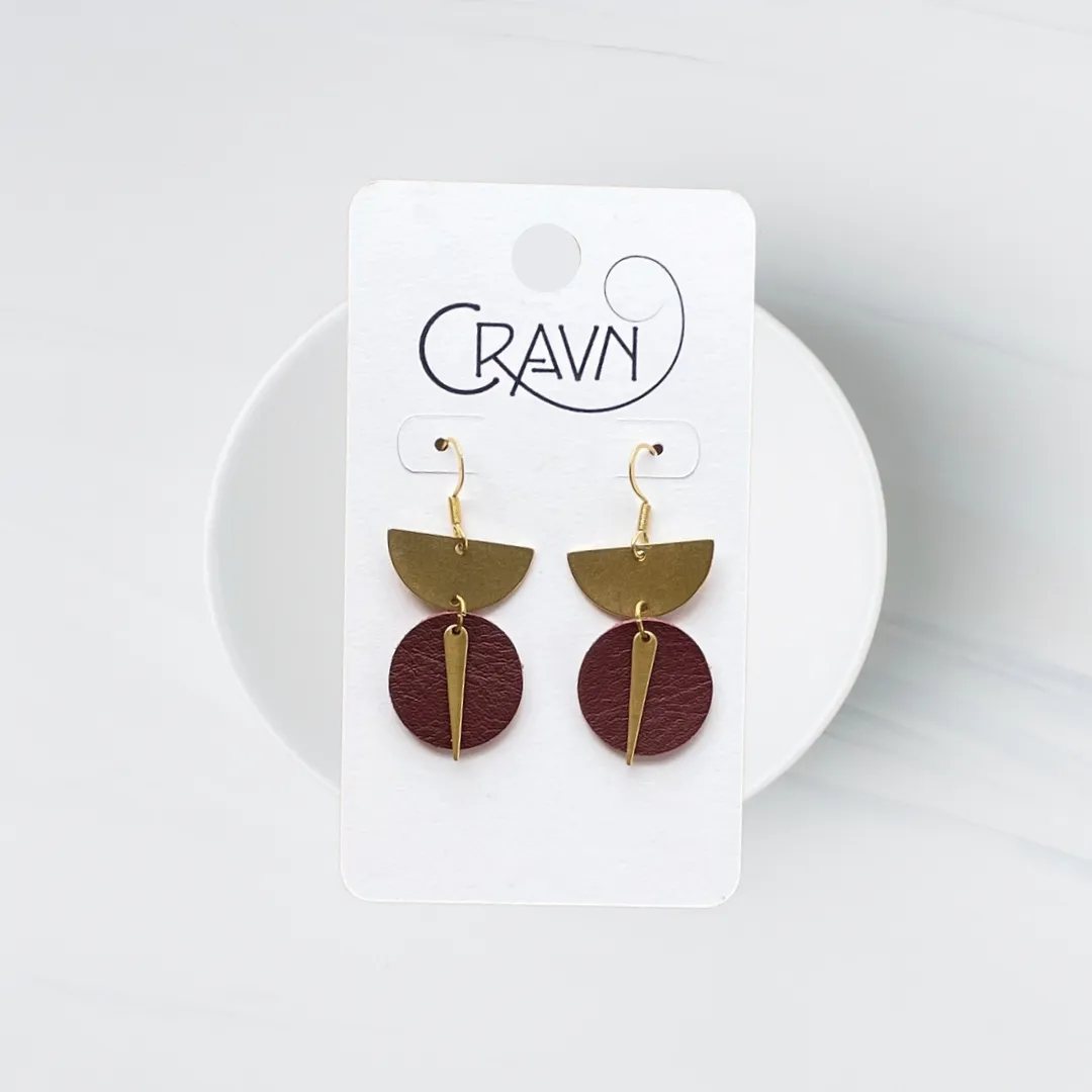 Leather & Brass Sundial Earrings