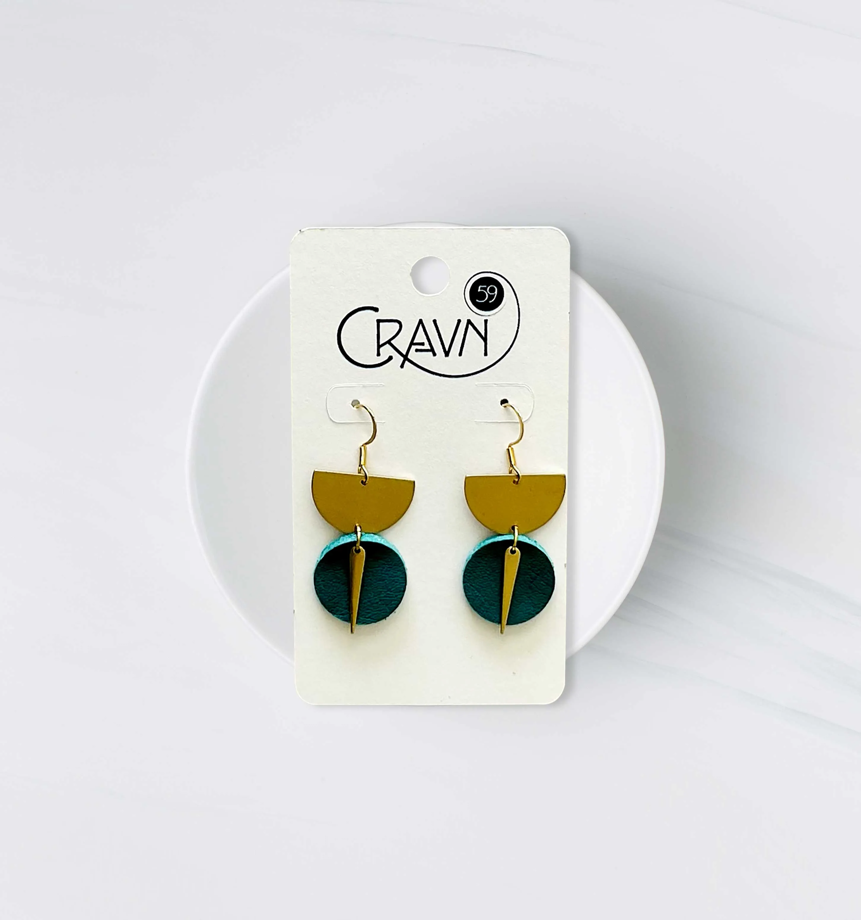 Leather & Brass Sundial Earrings