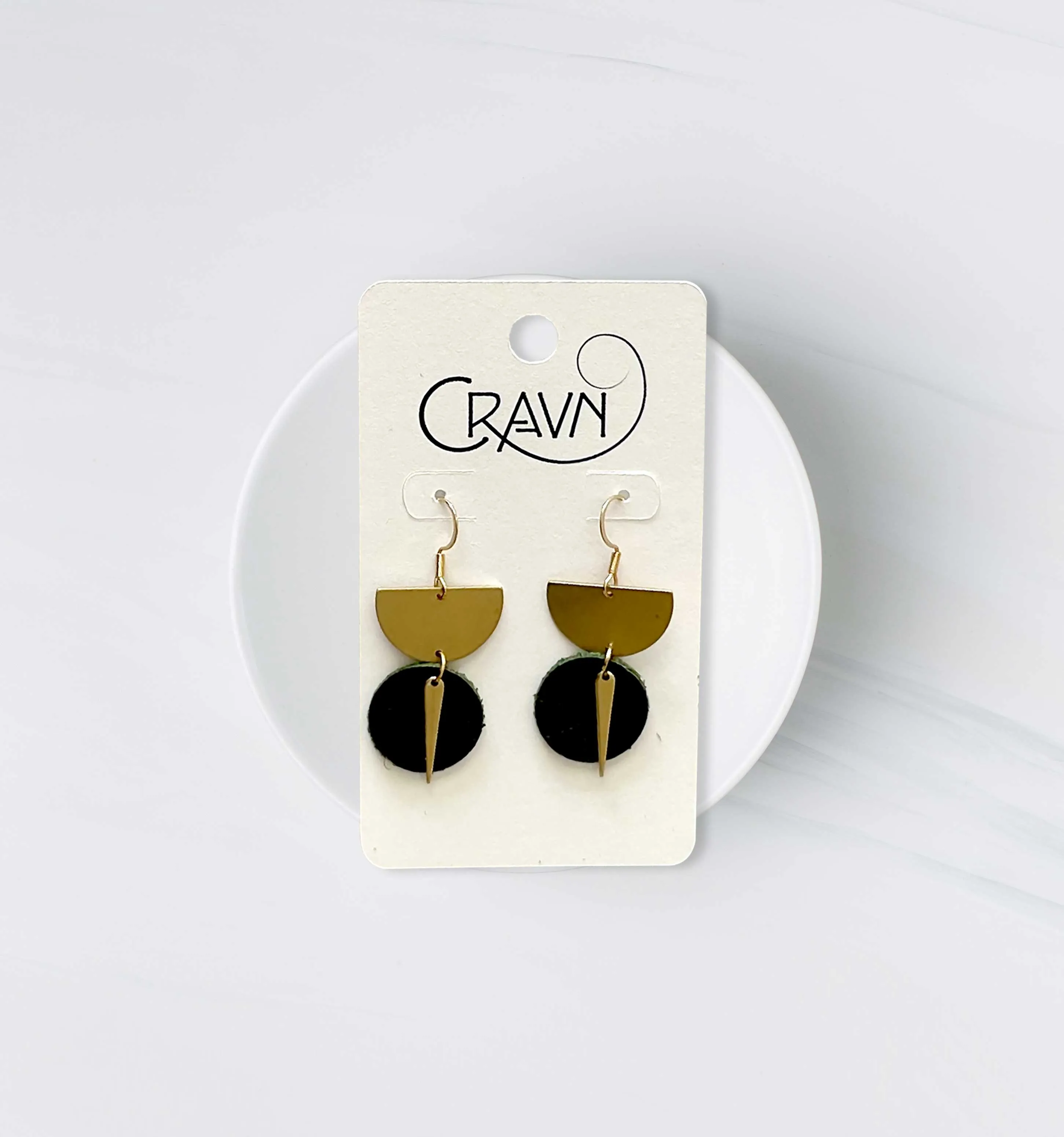 Leather & Brass Sundial Earrings