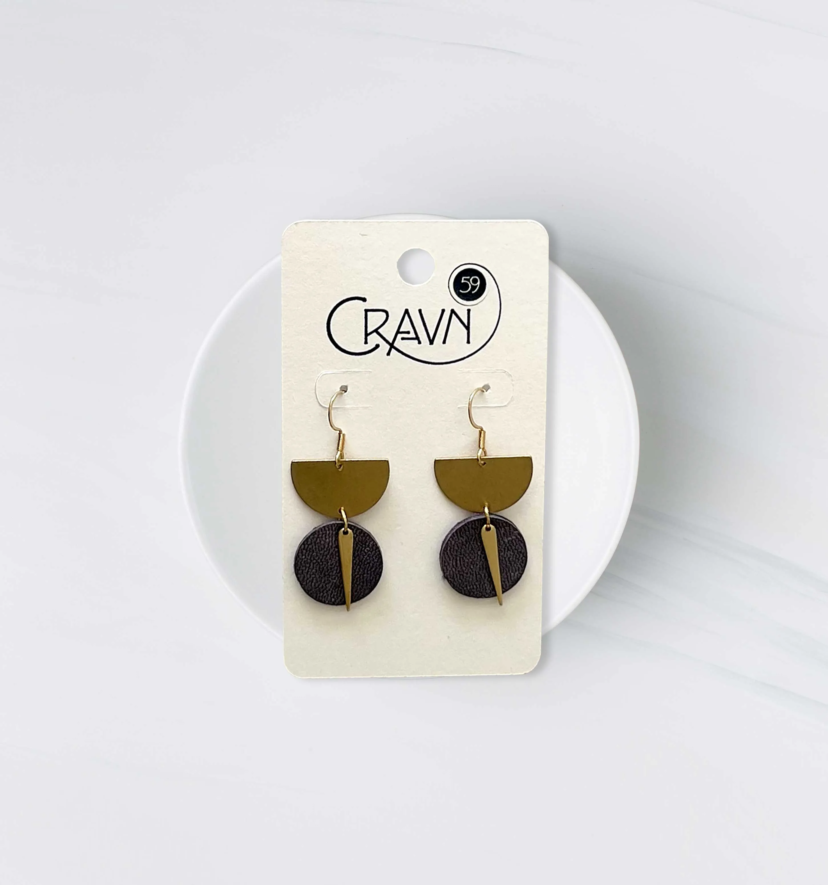 Leather & Brass Sundial Earrings