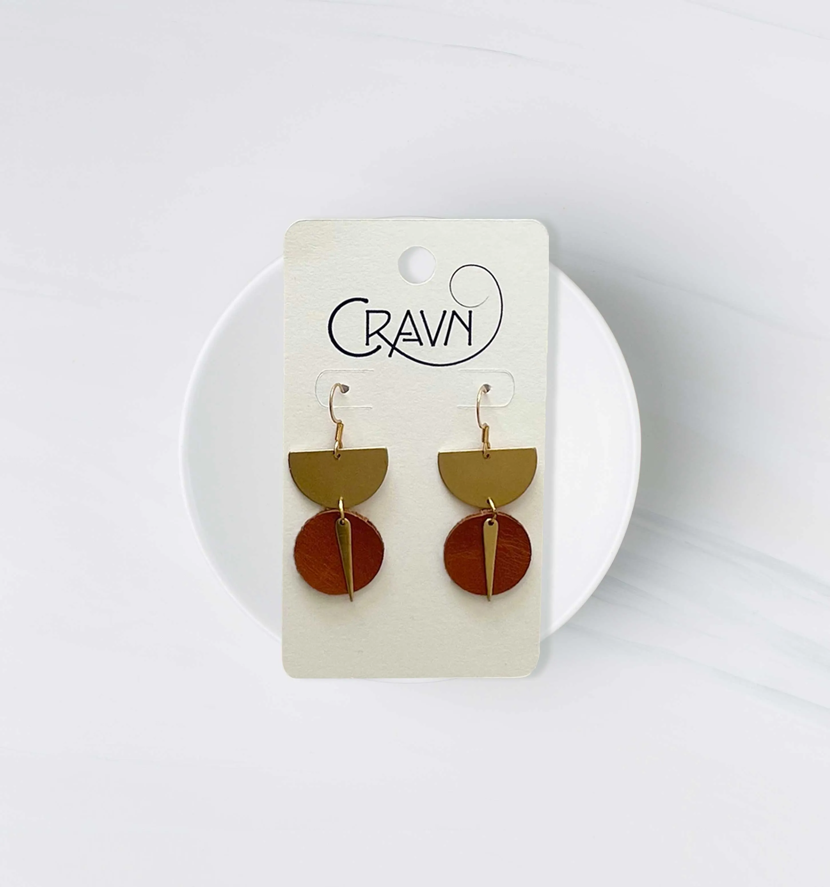 Leather & Brass Sundial Earrings