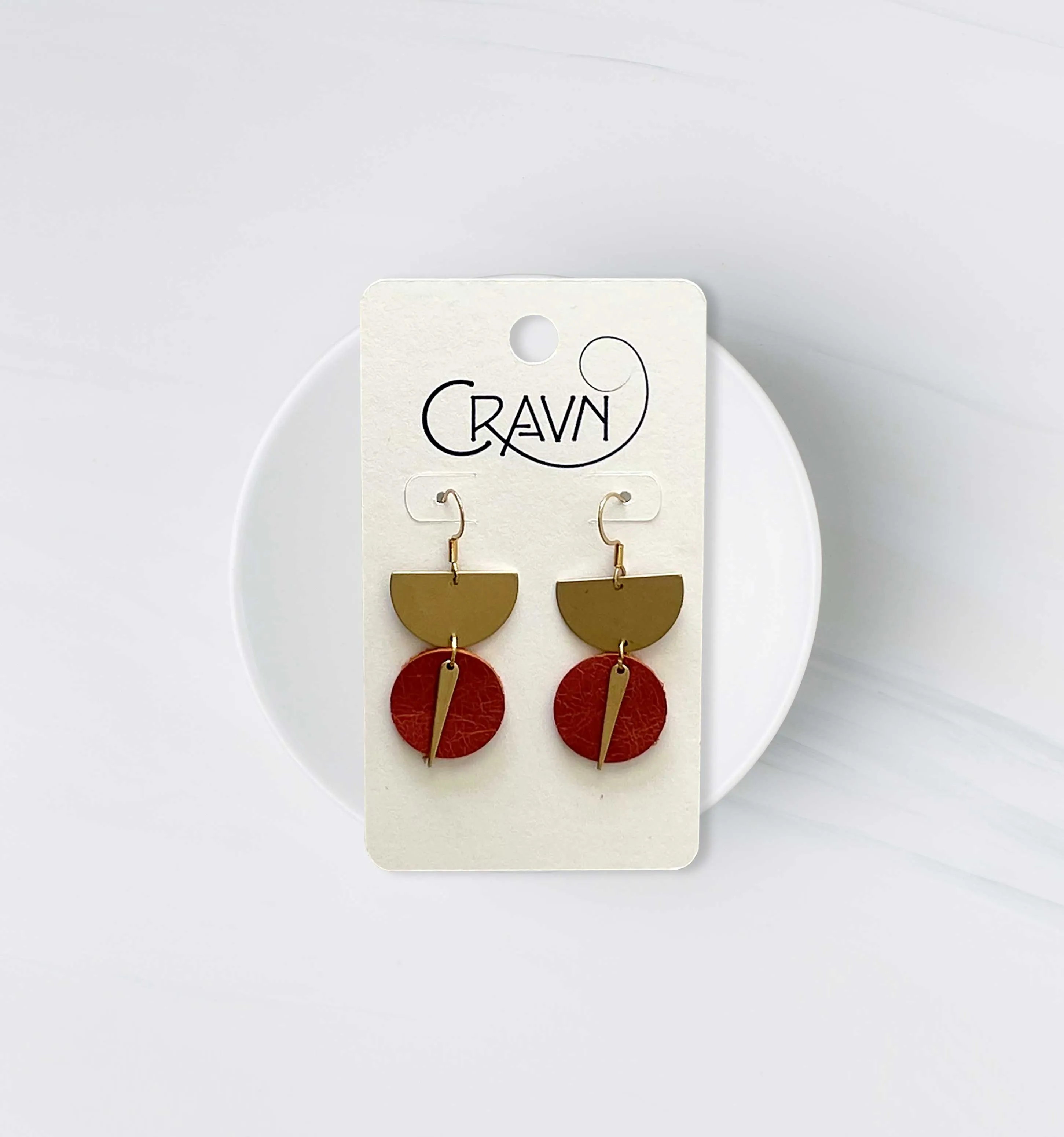 Leather & Brass Sundial Earrings