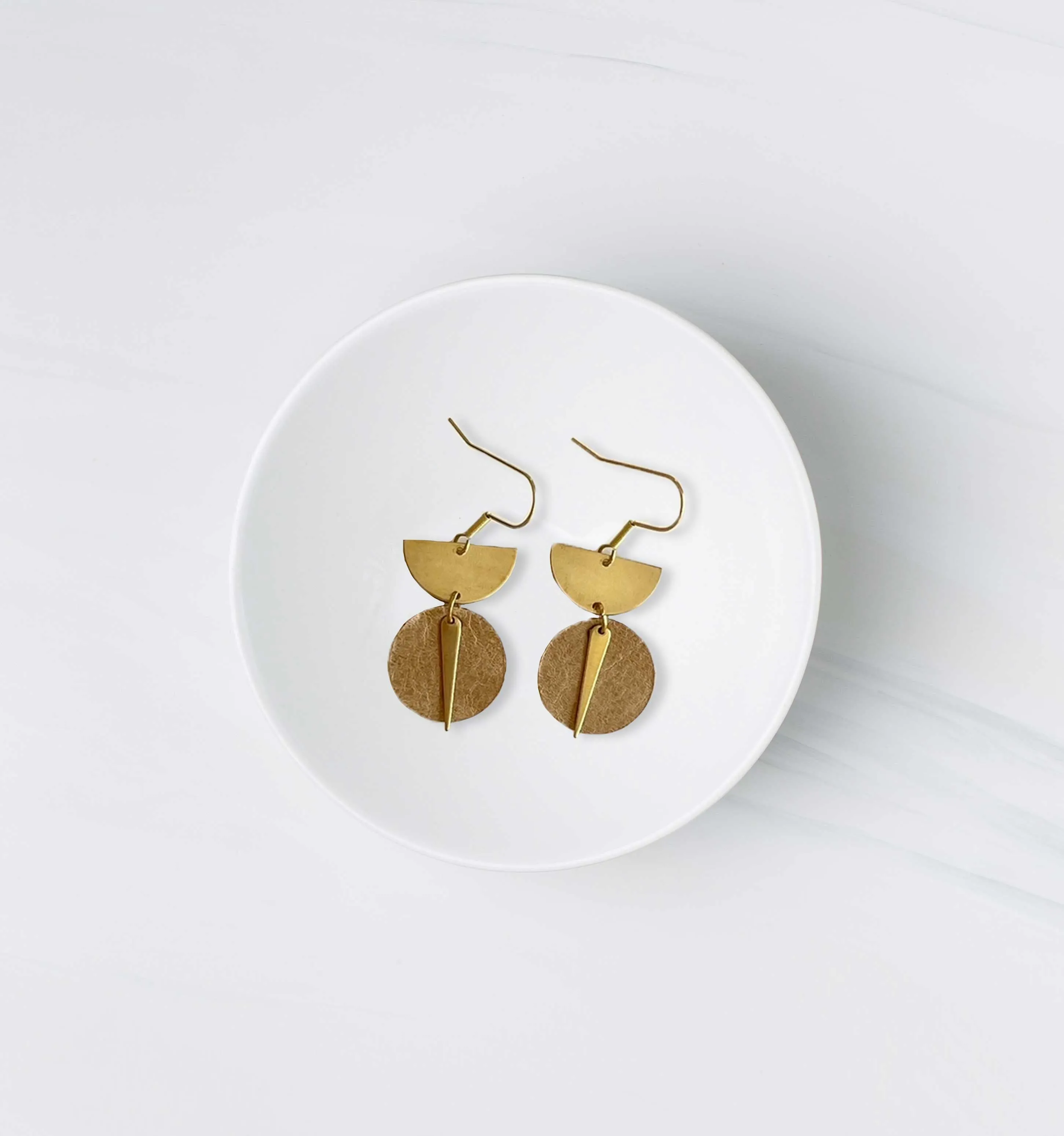 Leather & Brass Sundial Earrings