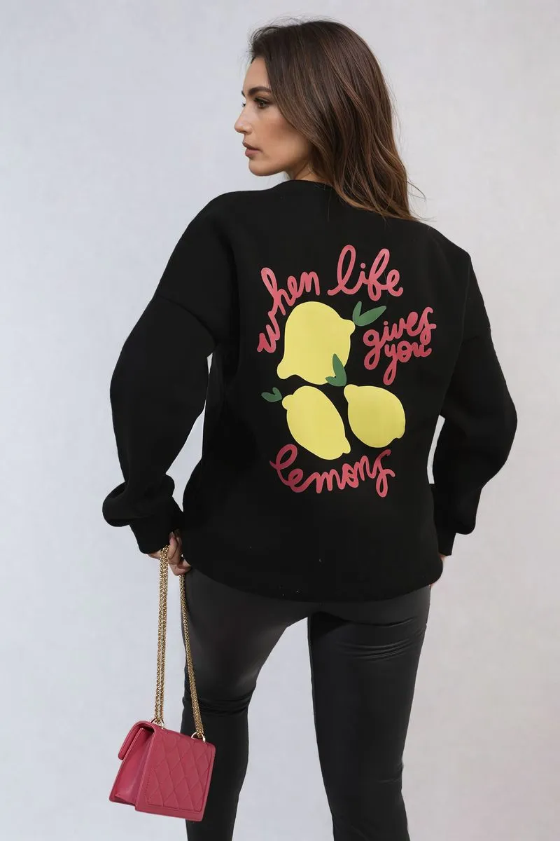 Lemon Graphic Long Sleeve Knitted Jumper