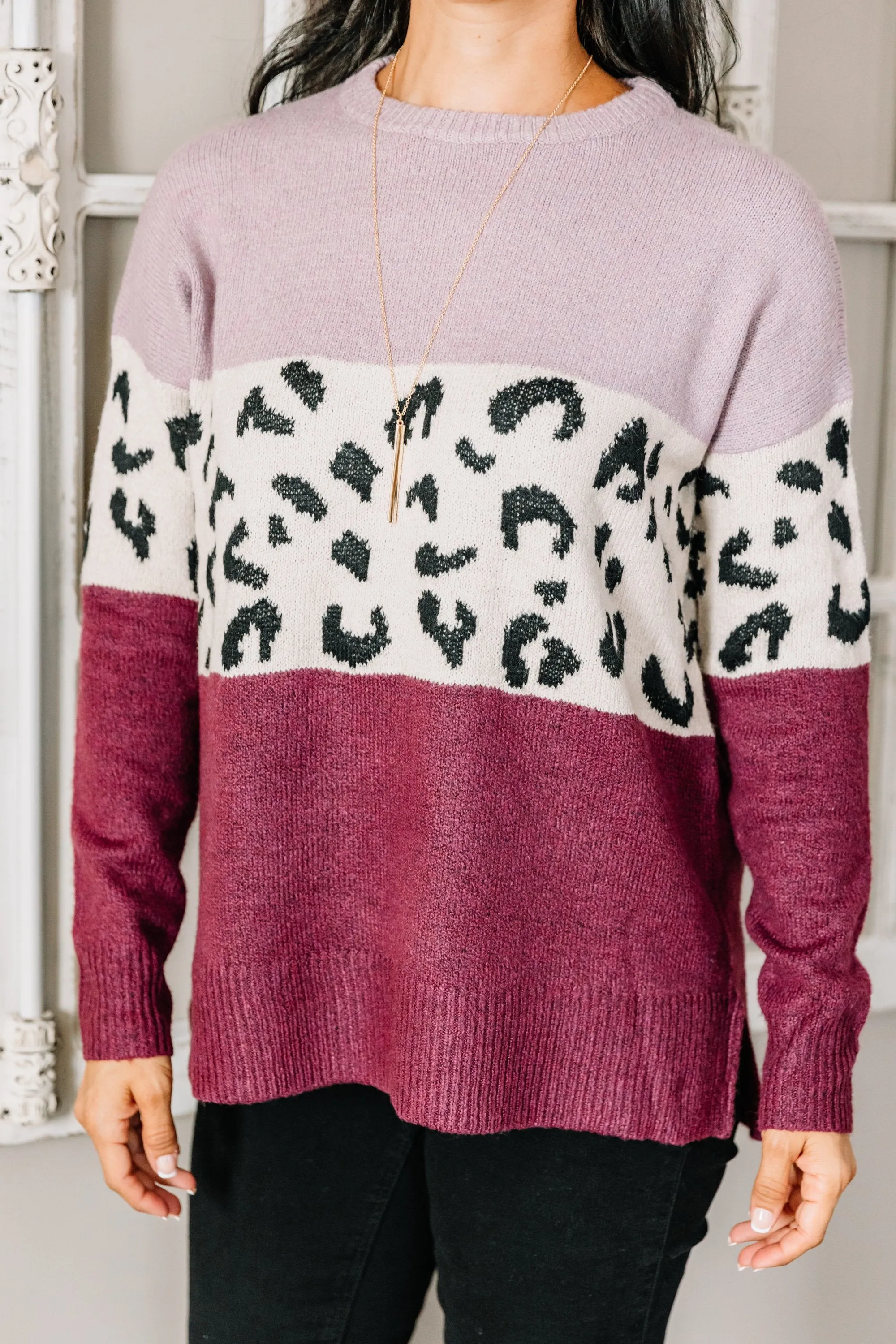 Listen To Your Heart Lavender Purple Leopard Sweater