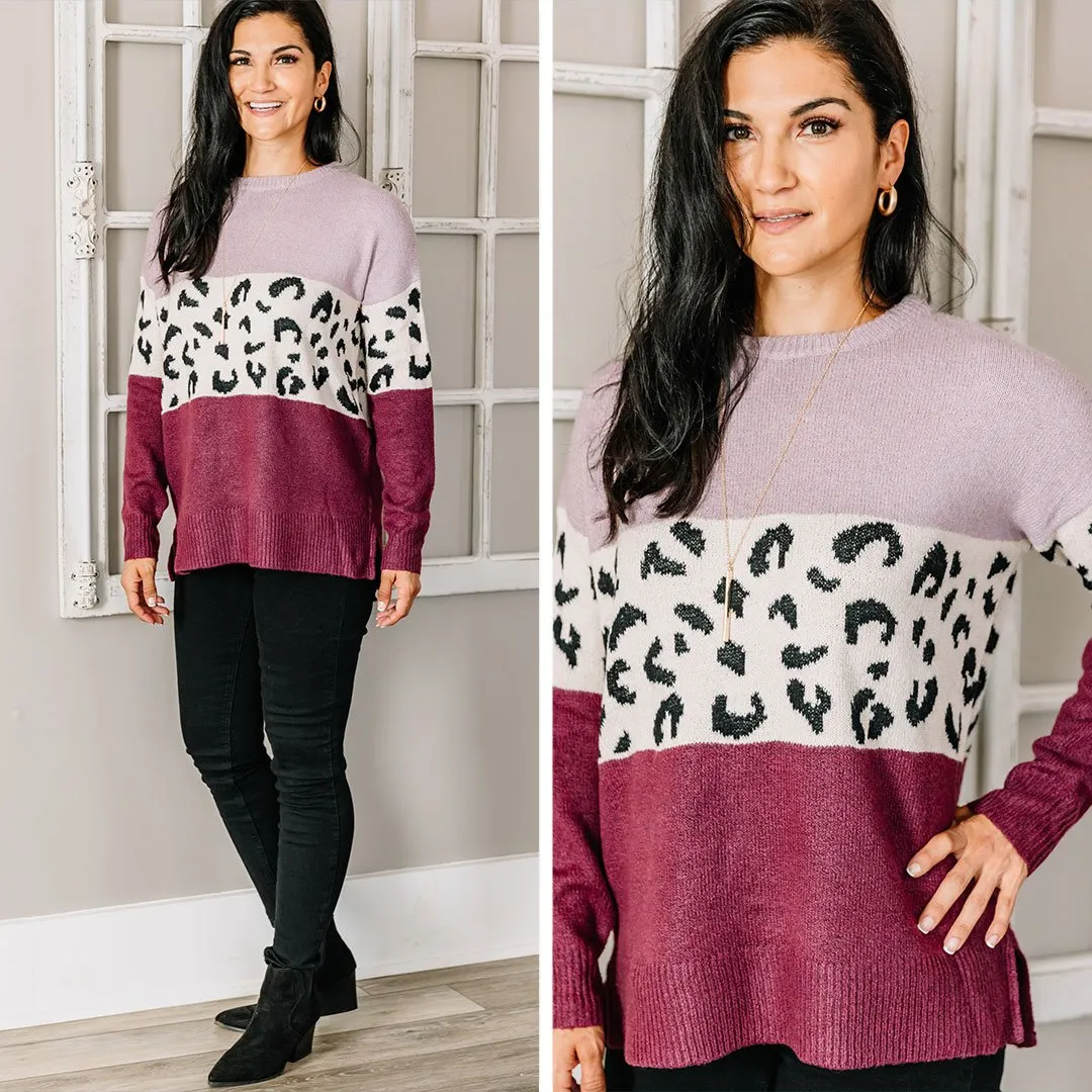 Listen To Your Heart Lavender Purple Leopard Sweater