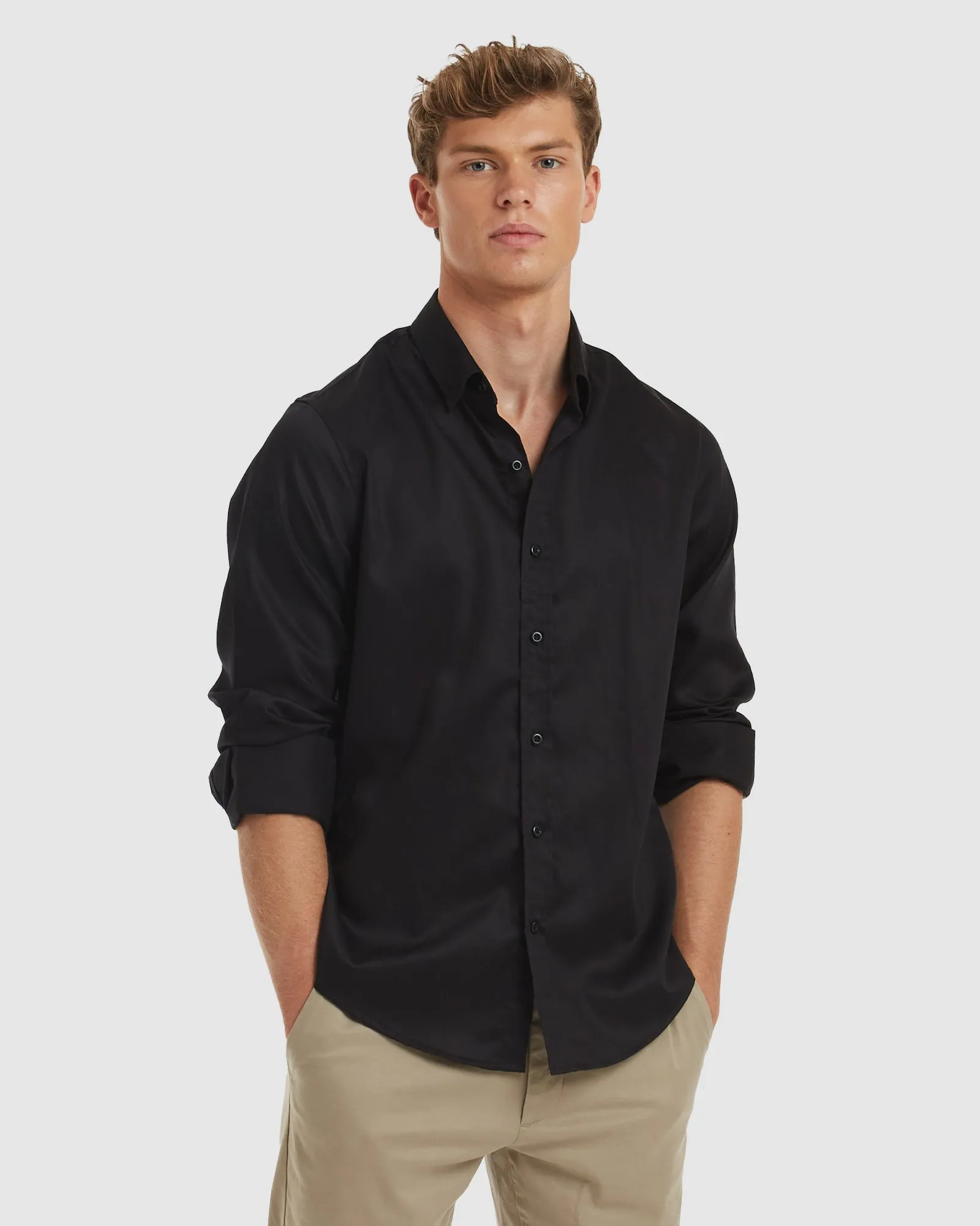 London-Slim Formal Black Non Iron Cotton Shirt