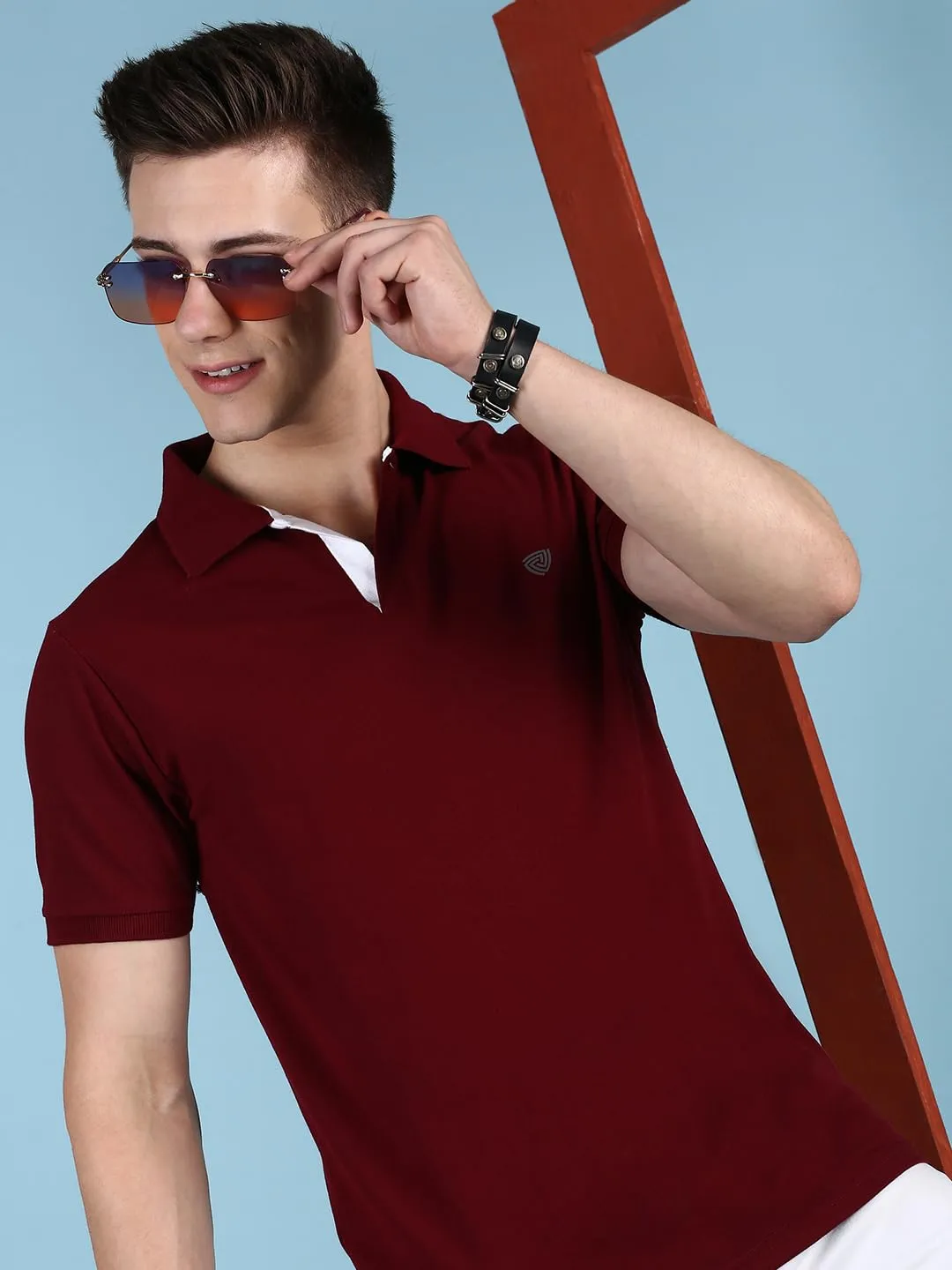 Lux Cozi Men's Pack of 1 Maroon Regular Fit Polo Neck Half Sleeve Solid Casual T-Shirt (Size : X-Large)_COZI_2121_MRN_XL_1PC