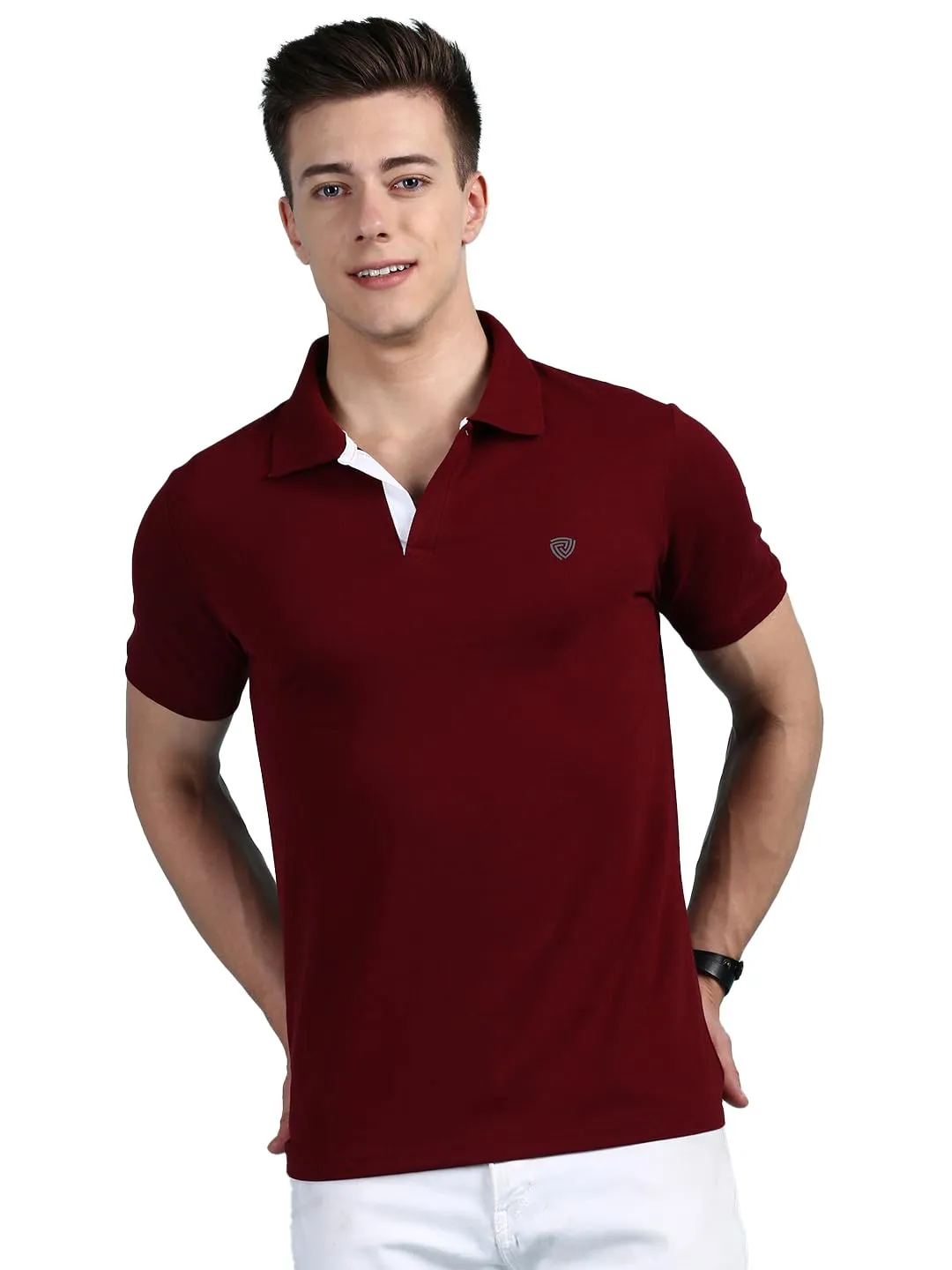 Lux Cozi Men's Pack of 1 Maroon Regular Fit Polo Neck Half Sleeve Solid Casual T-Shirt (Size : X-Large)_COZI_2121_MRN_XL_1PC