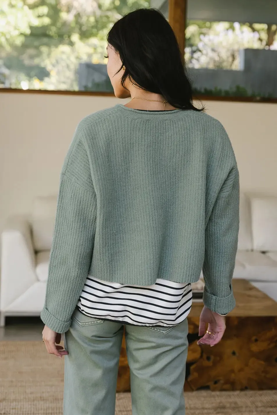 Lyra V-Neck Sweater in Sage