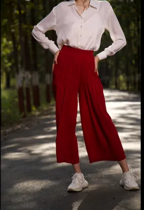 Maroon Front Pleated Palazzo