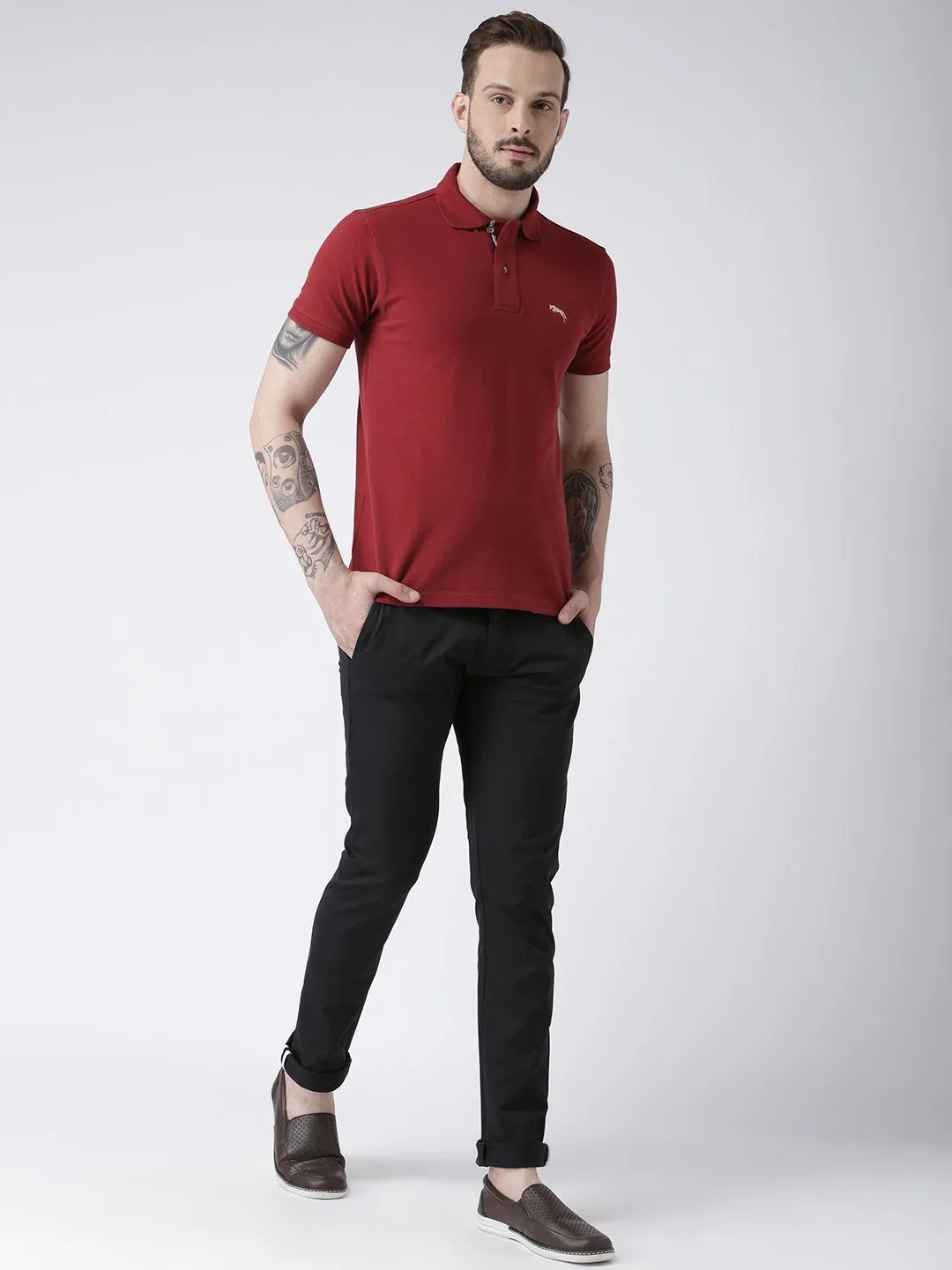 Men Black Slim Fit Solid Chinos