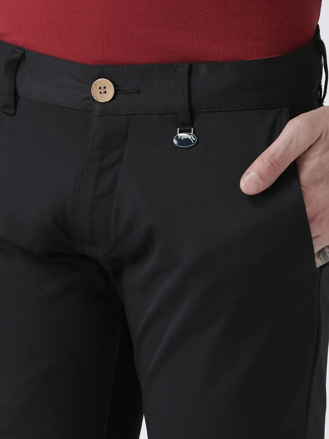 Men Black Slim Fit Solid Chinos