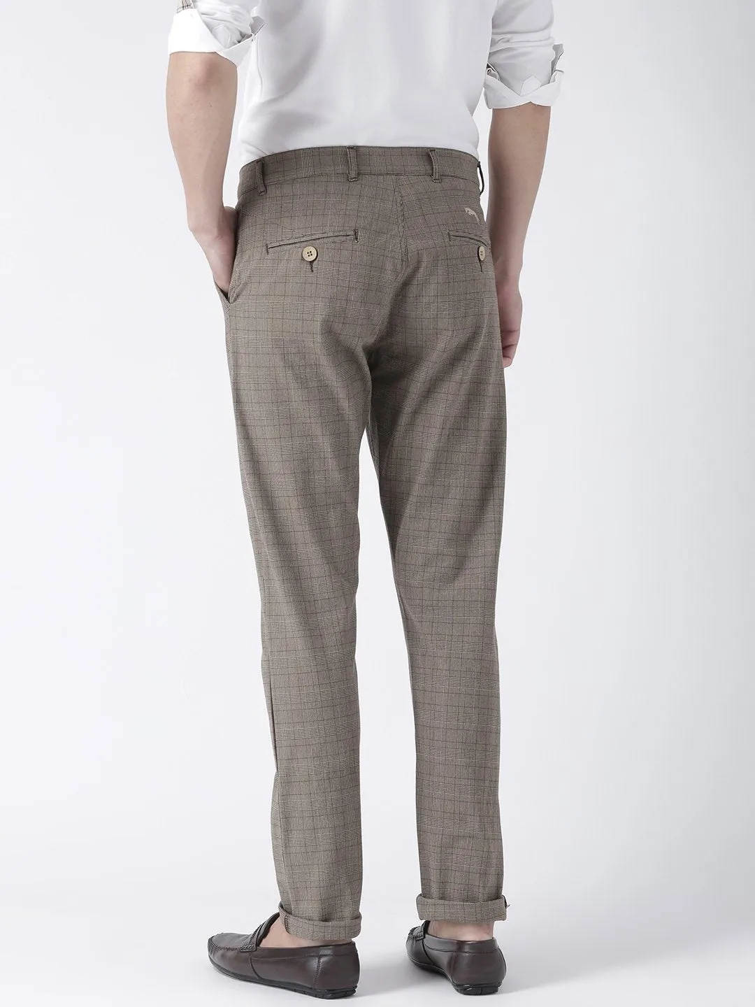 Men Brown Slim Fit Checked Chinos