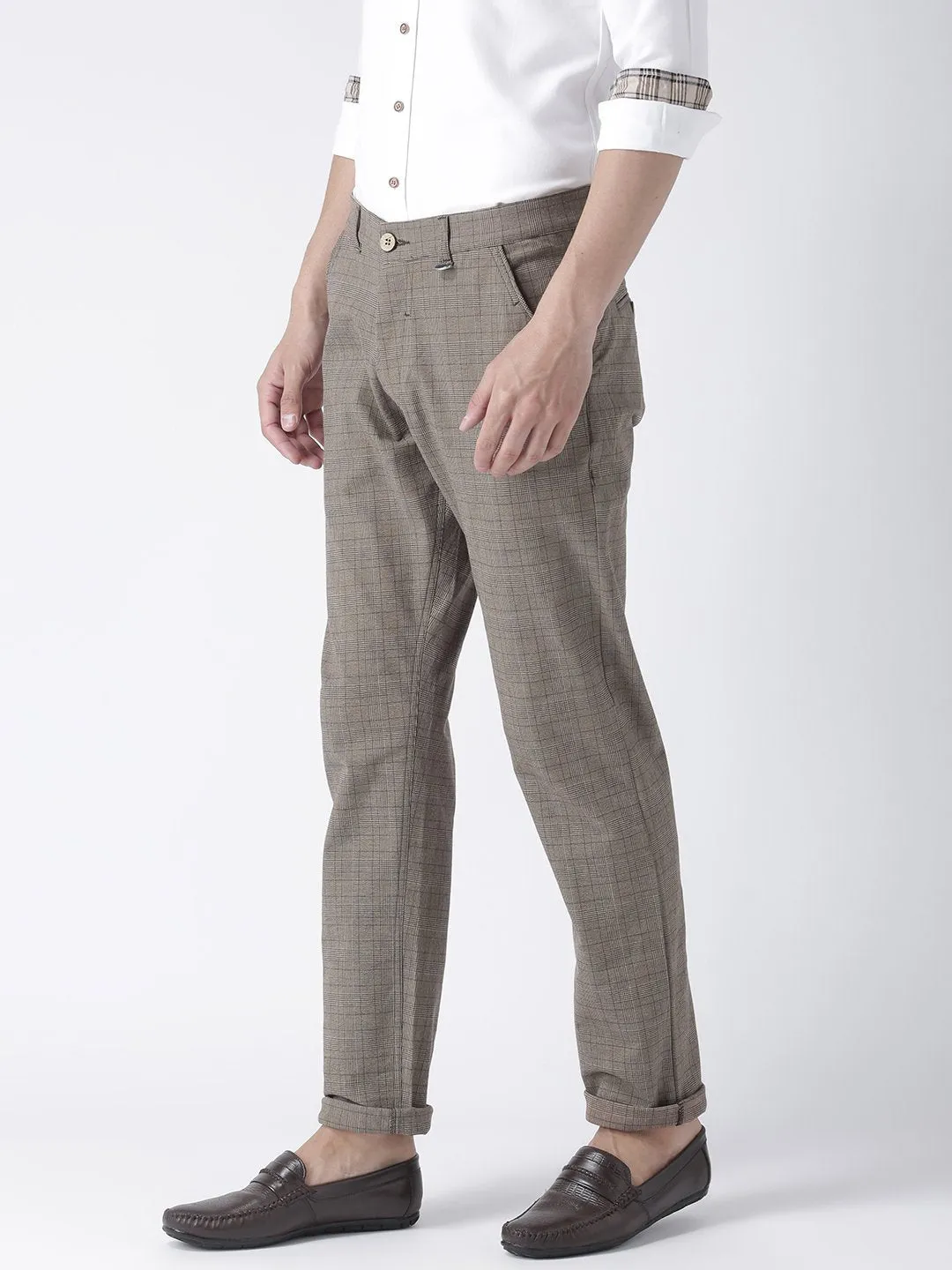 Men Brown Slim Fit Checked Chinos