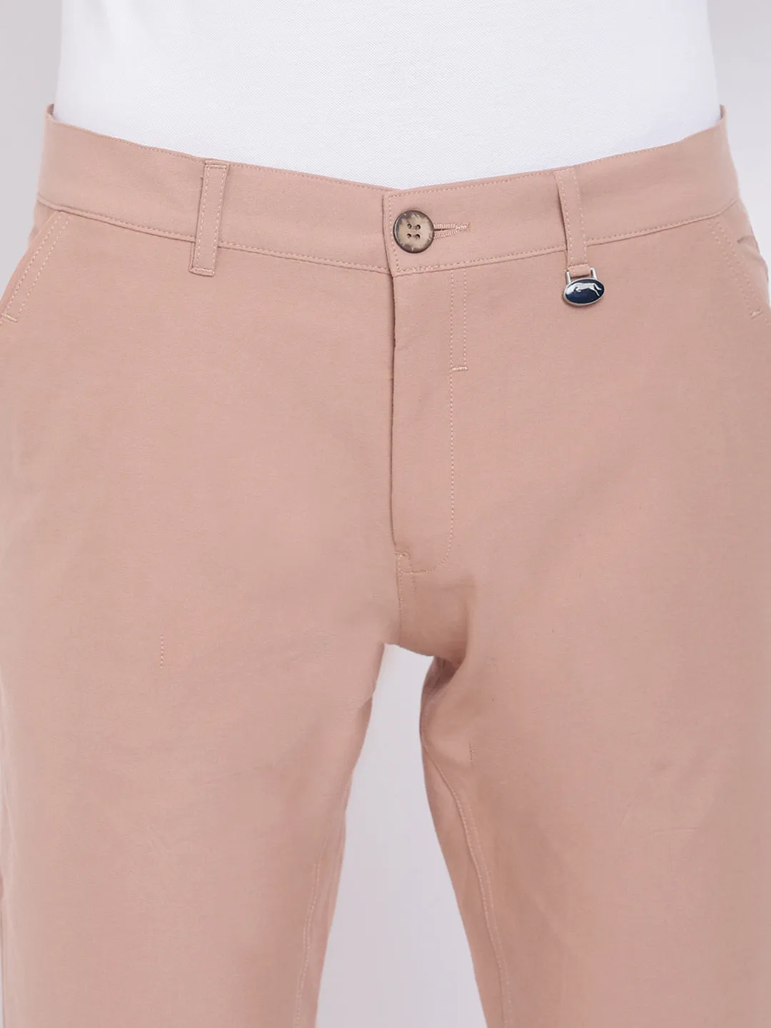 Men Casual Solid Beige Chinos