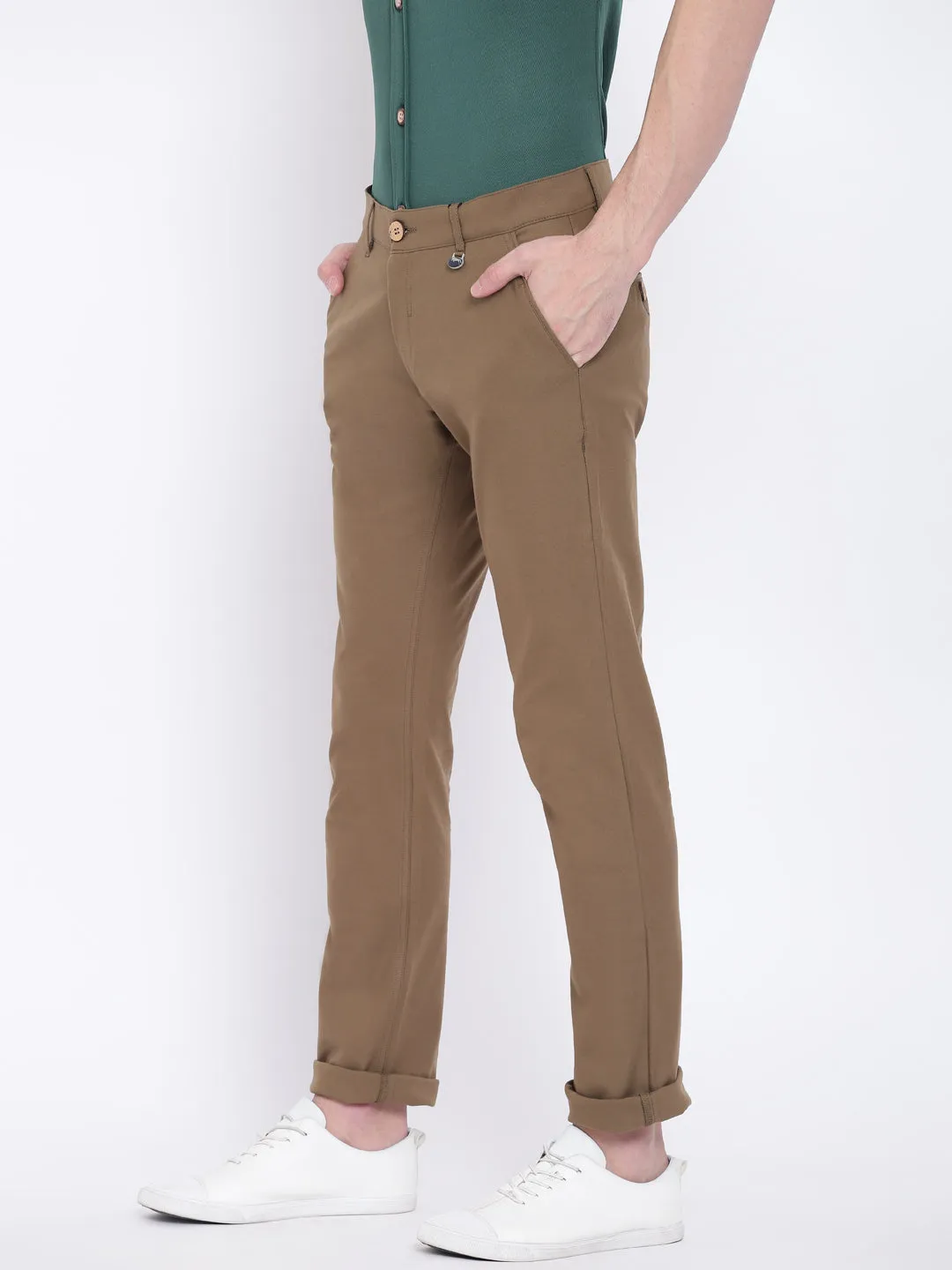 Men Casual Solid Olive Chinos