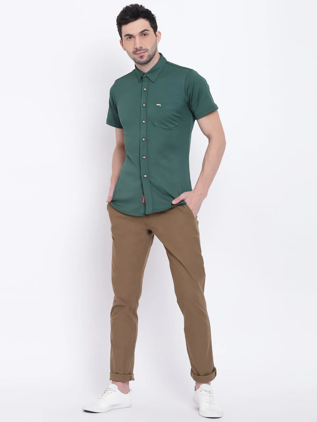 Men Casual Solid Olive Chinos